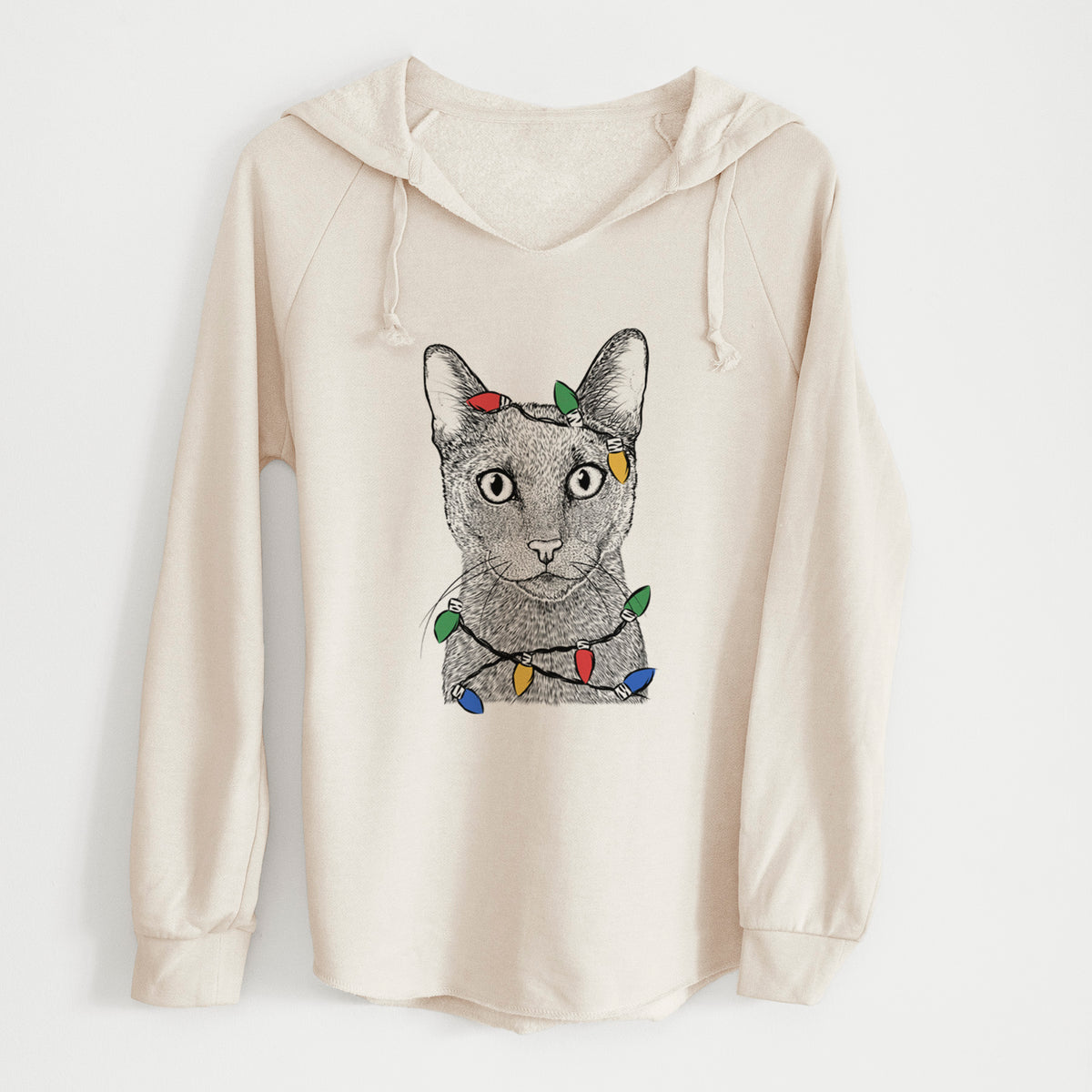 Christmas Lights Stanley the Russian Blue Cat - Cali Wave Hooded Sweatshirt