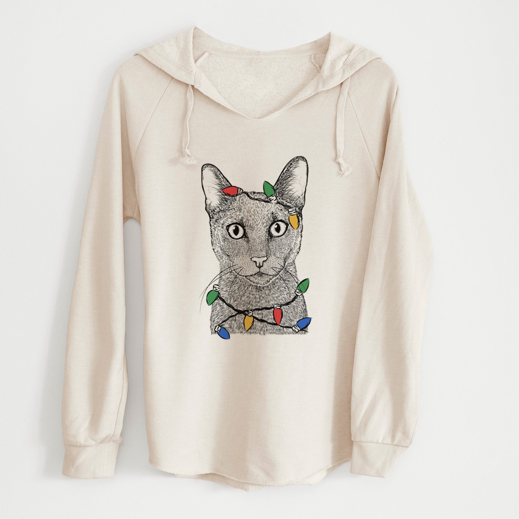 Christmas Lights Stanley the Russian Blue Cat - Cali Wave Hooded Sweatshirt