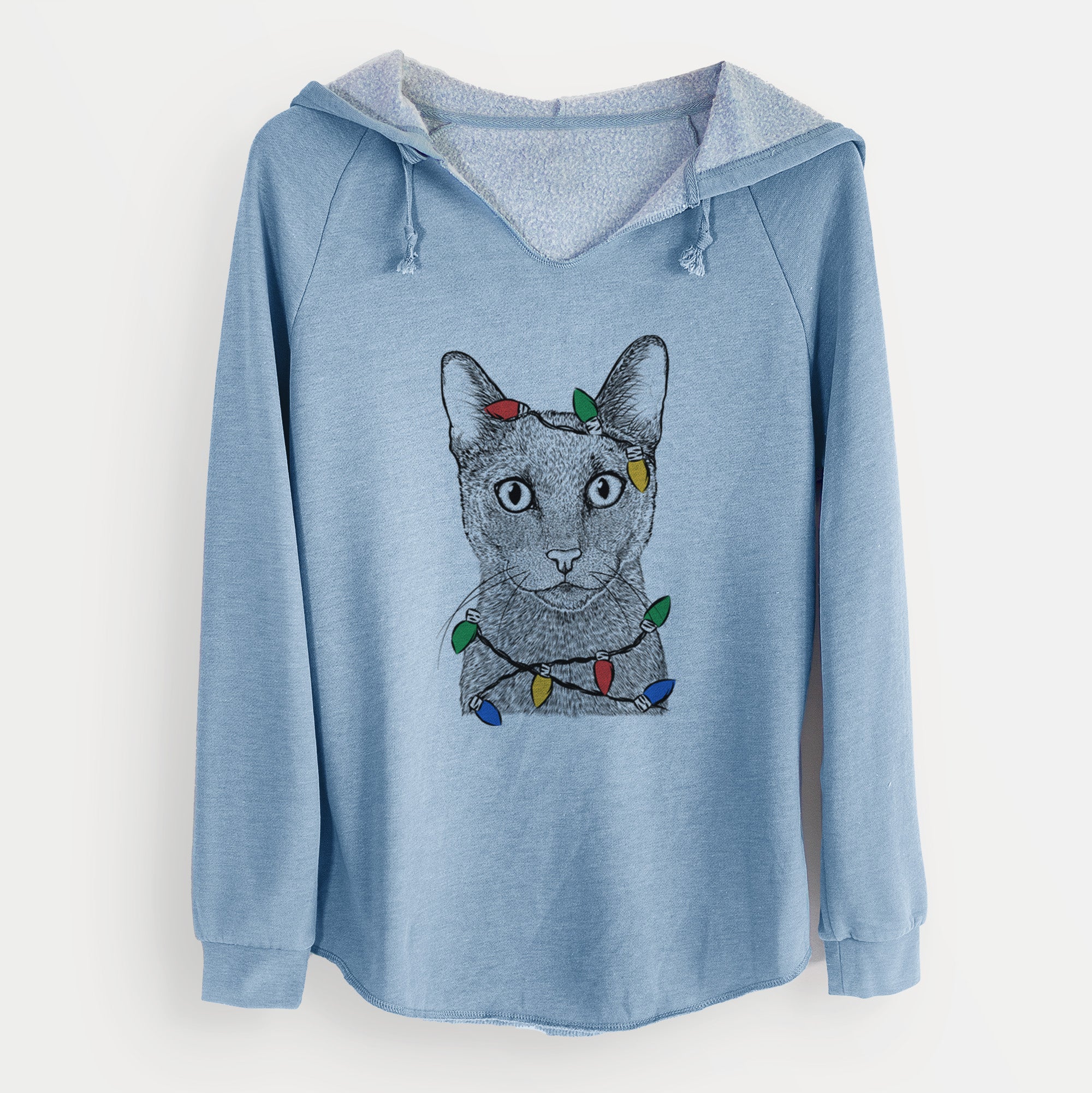 Christmas Lights Stanley the Russian Blue Cat - Cali Wave Hooded Sweatshirt