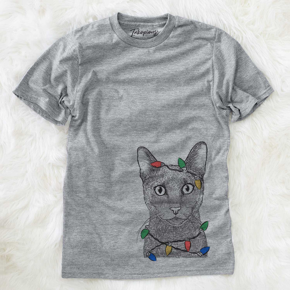 Christmas Lights Stanley the Russian Blue Cat - Unisex Crewneck