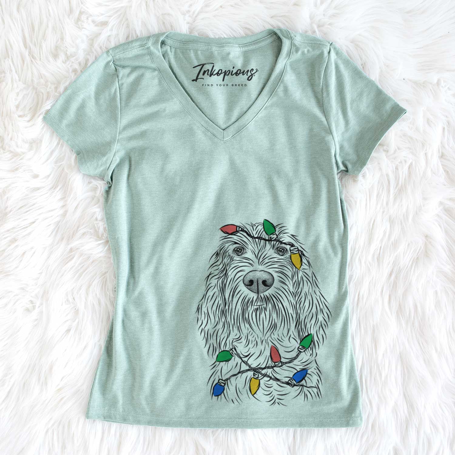 Christmas Lights Stefano the Spinone Italiano - Women's V-neck Shirt
