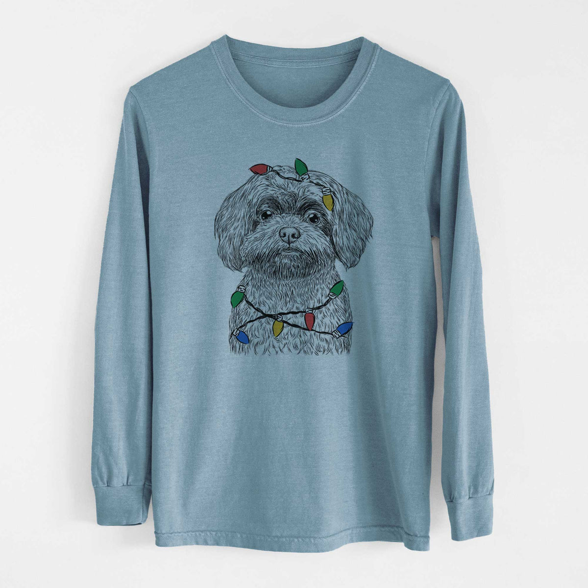 Christmas Lights Stella the Shih Tzu Mix - Heavyweight 100% Cotton Long Sleeve