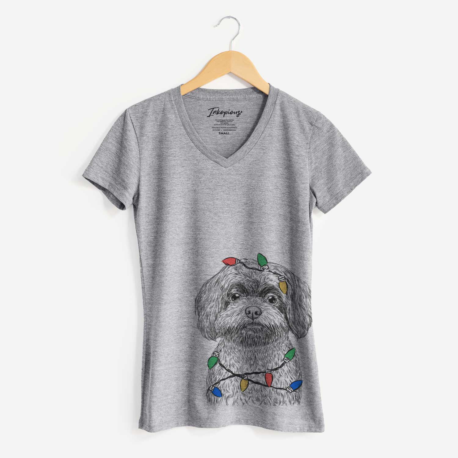 Christmas Lights Stella the Shih Tzu Mix - Women's V-neck Shirt