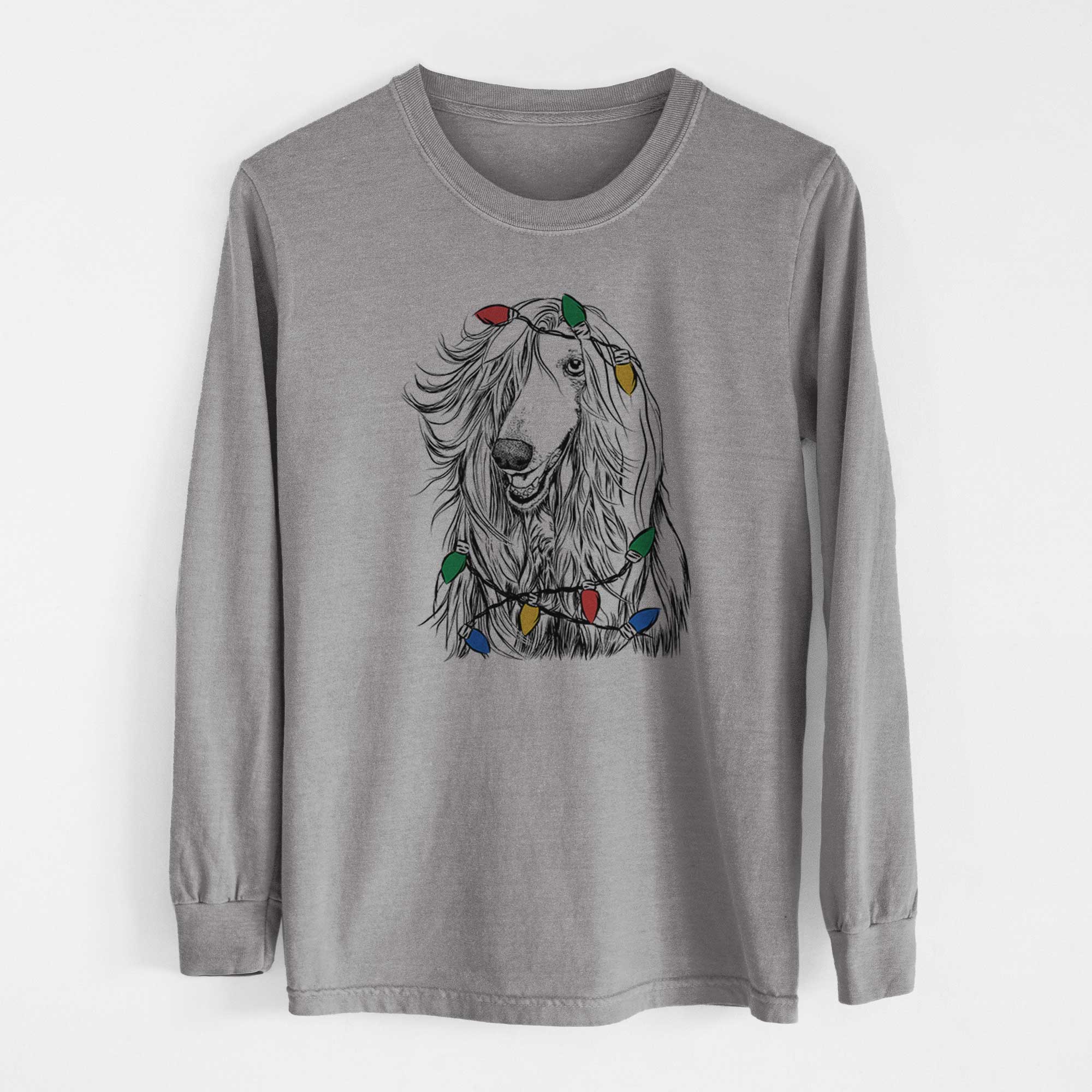 Christmas Lights Sterling the Afghan Hound - Heavyweight 100% Cotton Long Sleeve