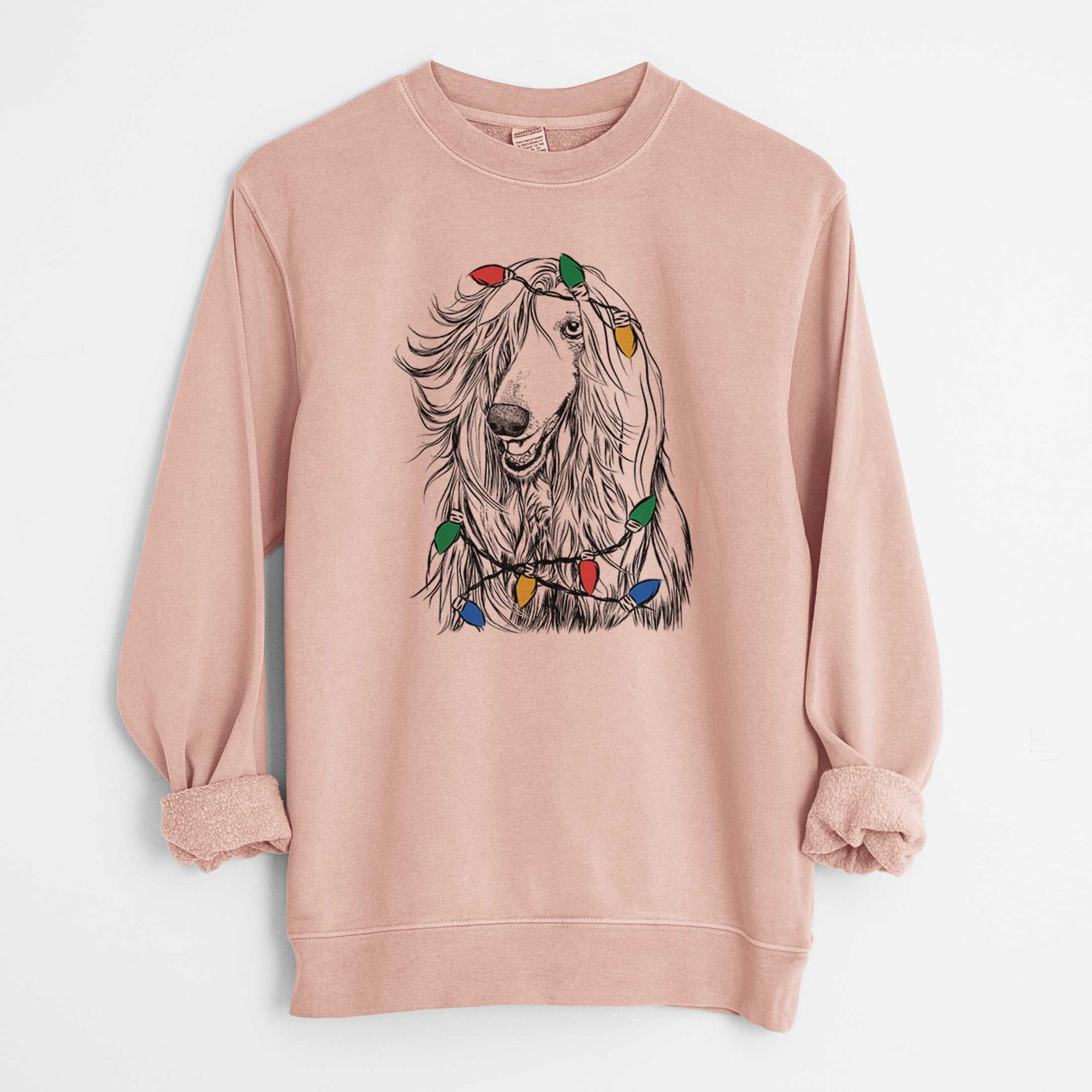 Christmas Lights Sterling the Afghan Hound - Unisex Pigment Dyed Crew Sweatshirt