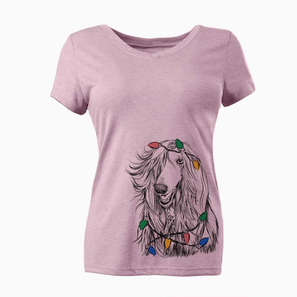 Christmas Lights Sterling the Afghan Hound - Women's V-neck Shirt