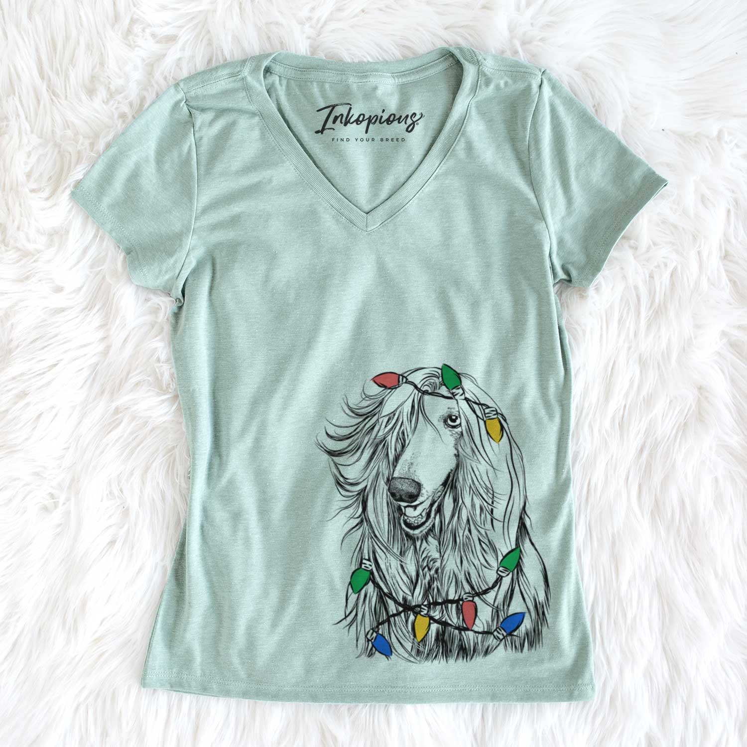 Christmas Lights Sterling the Afghan Hound - Women's V-neck Shirt