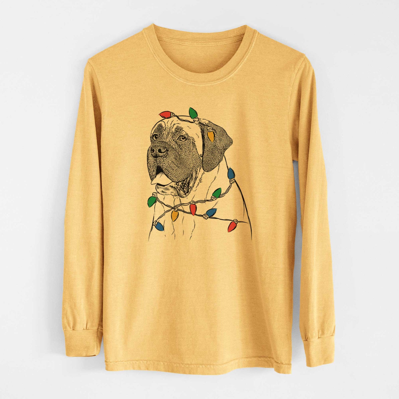 Christmas Lights Sterling the English Mastiff - Heavyweight 100% Cotton Long Sleeve