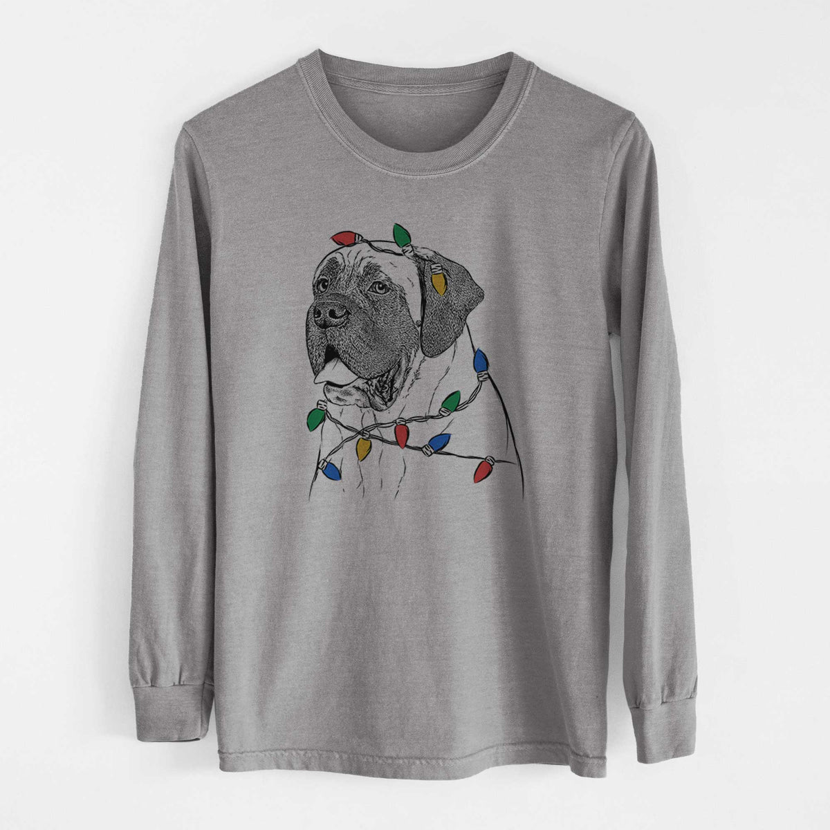 Christmas Lights Sterling the English Mastiff - Heavyweight 100% Cotton Long Sleeve