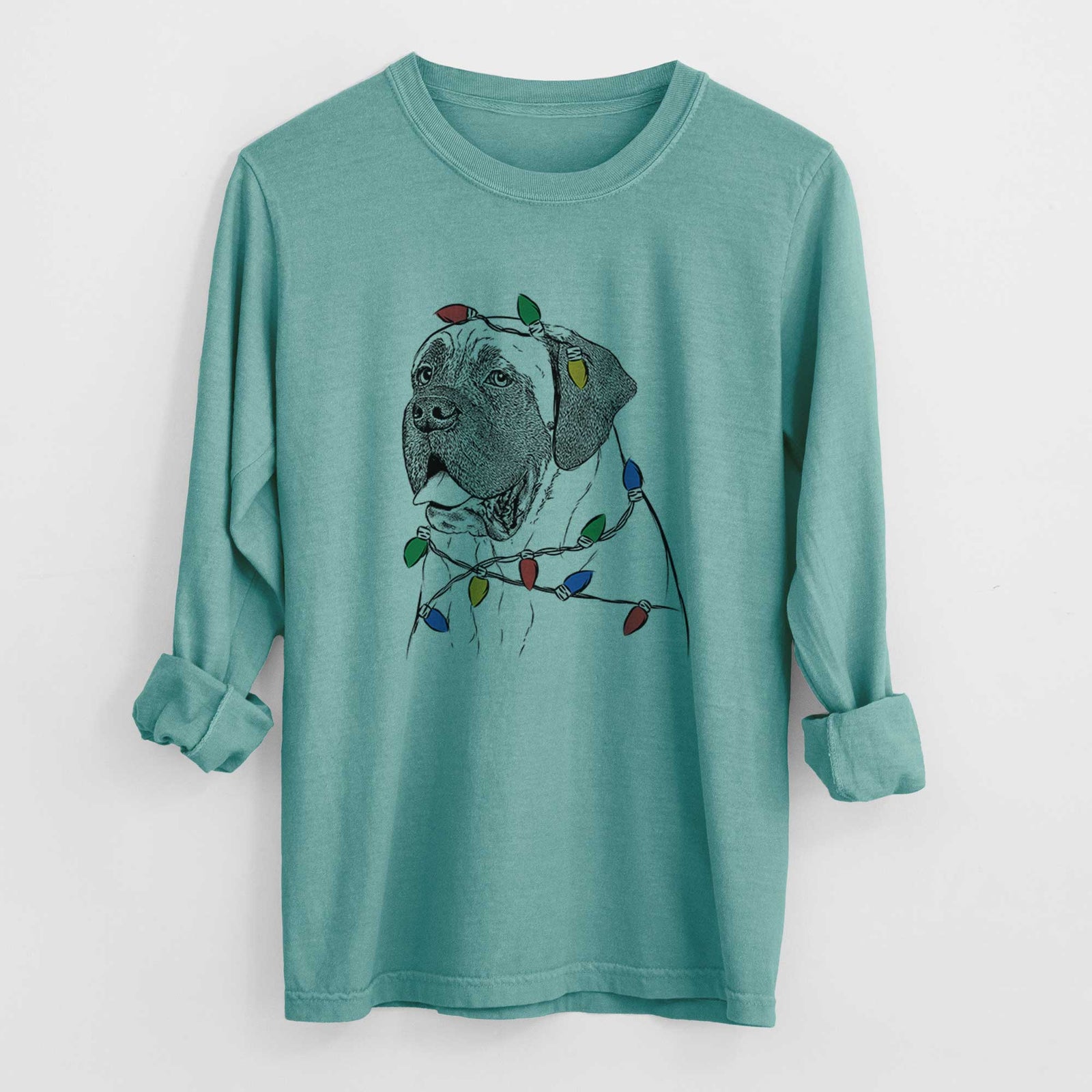 Christmas Lights Sterling the English Mastiff - Heavyweight 100% Cotton Long Sleeve