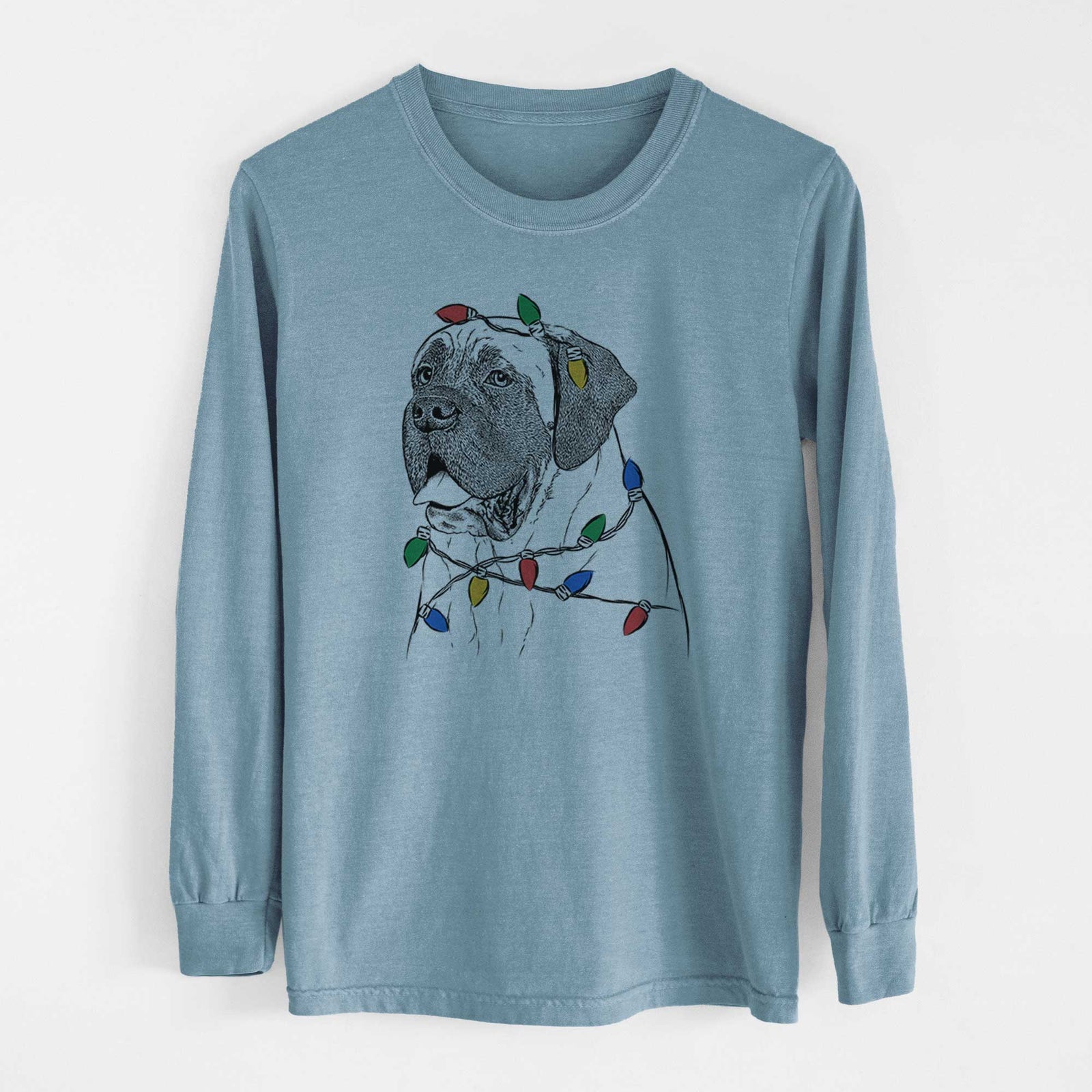 Christmas Lights Sterling the English Mastiff - Heavyweight 100% Cotton Long Sleeve