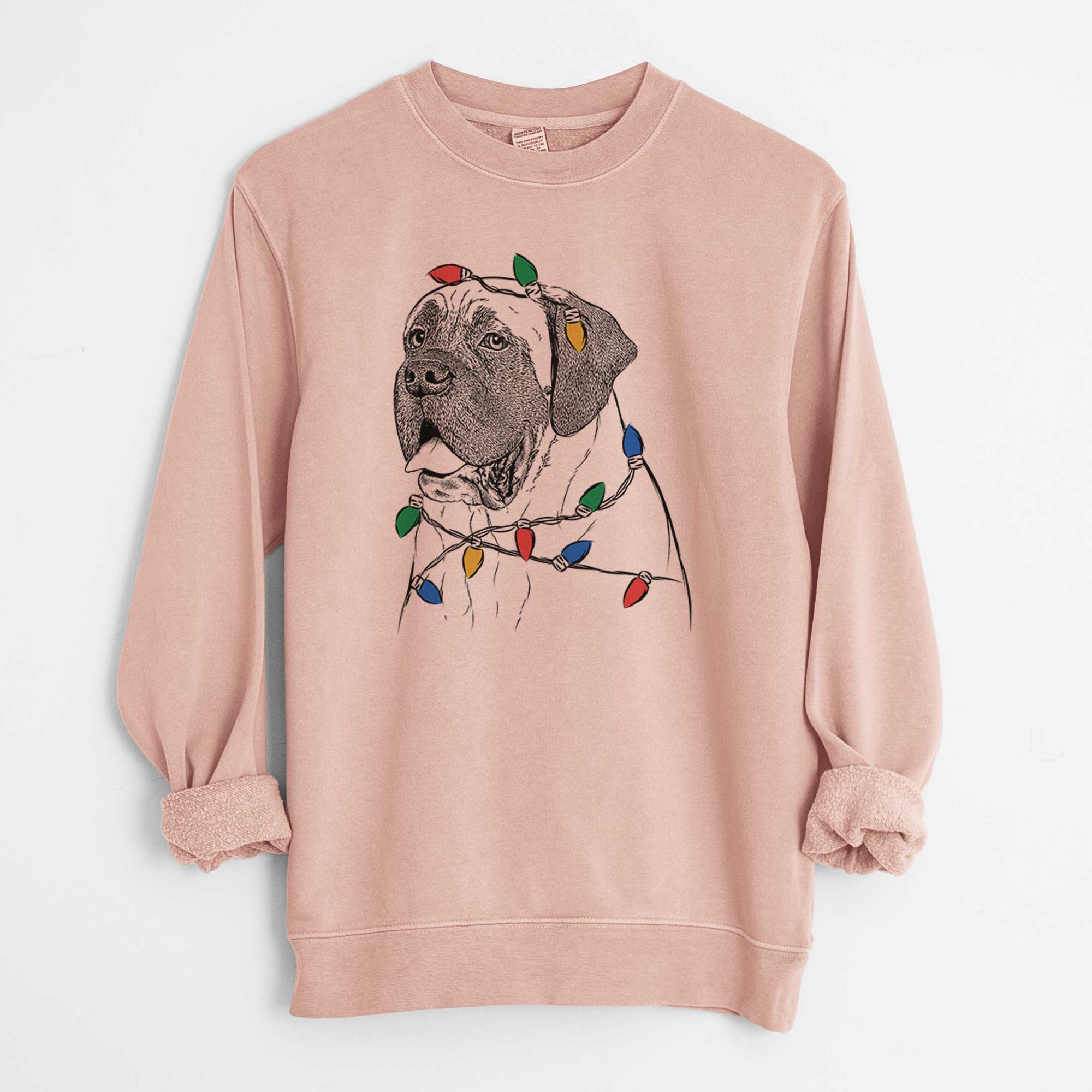 Christmas Lights Sterling the English Mastiff - Unisex Pigment Dyed Crew Sweatshirt