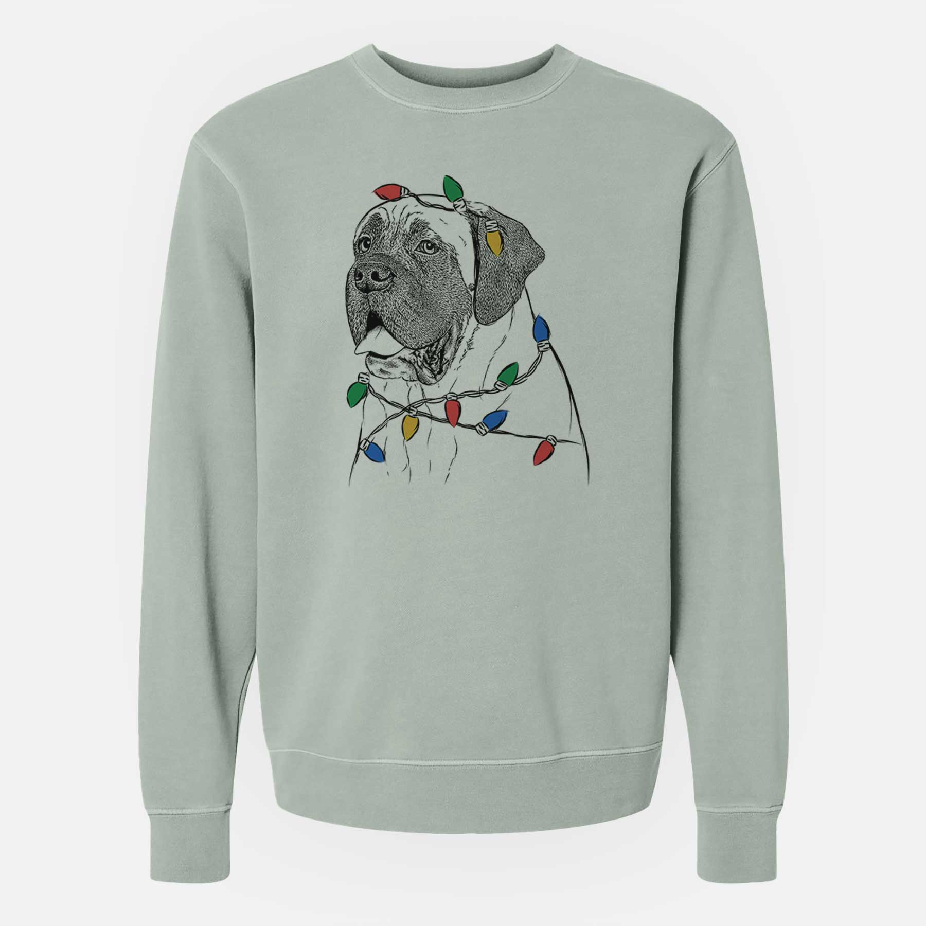 Christmas Lights Sterling the English Mastiff - Unisex Pigment Dyed Crew Sweatshirt