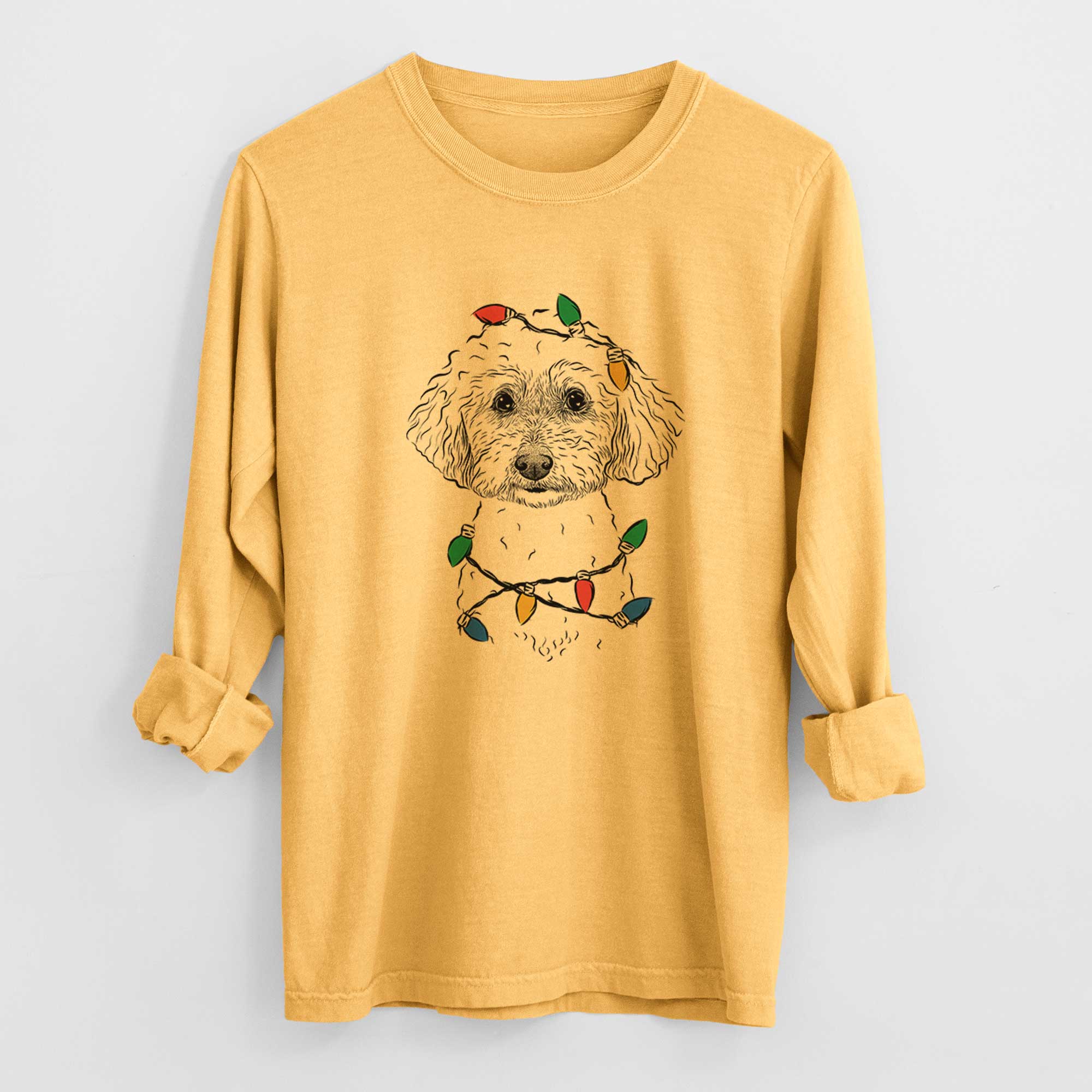 Christmas Lights Stitch the Bichonpoo - Heavyweight 100% Cotton Long Sleeve