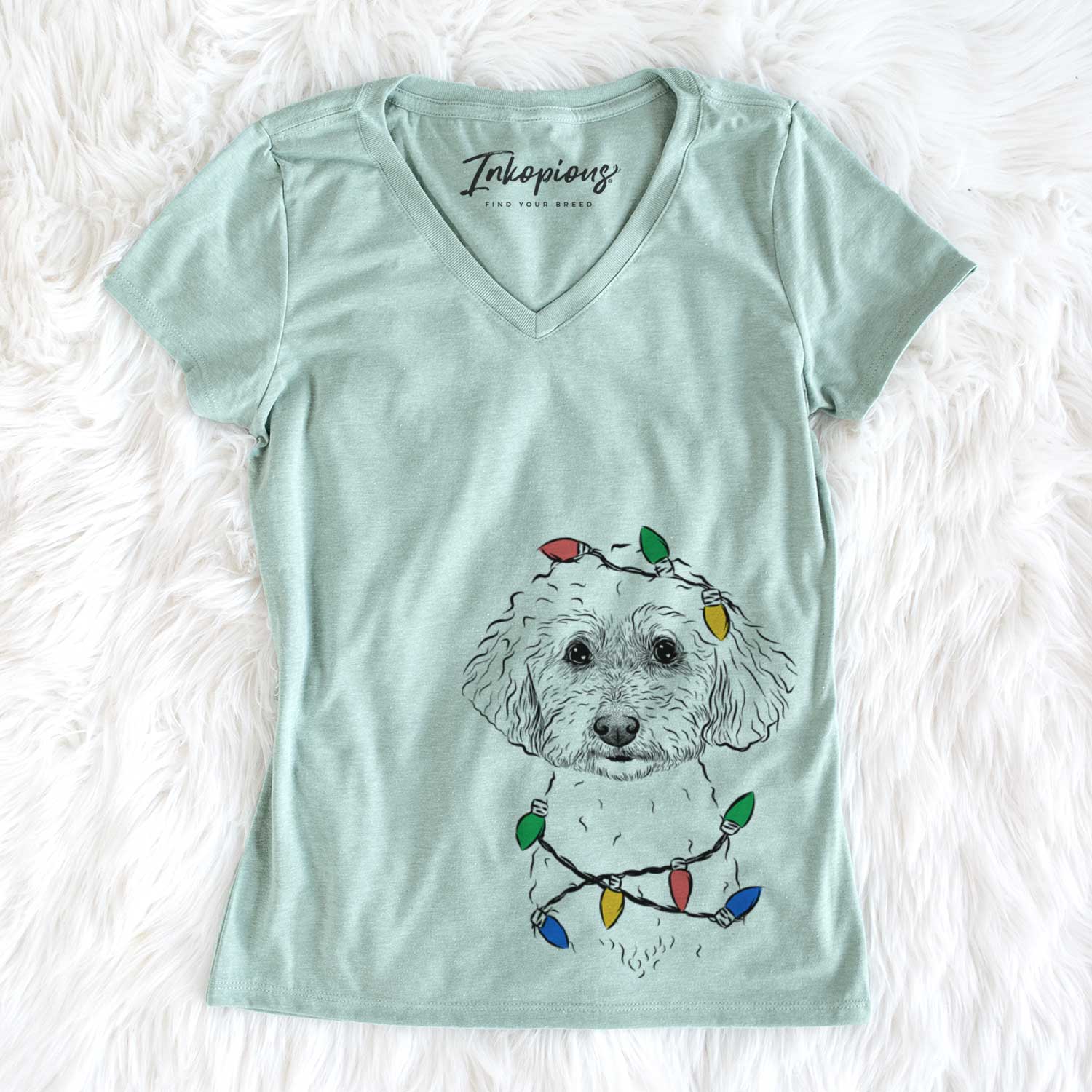 Christmas Lights Stitch the Bichonpoo - Women's V-neck Shirt