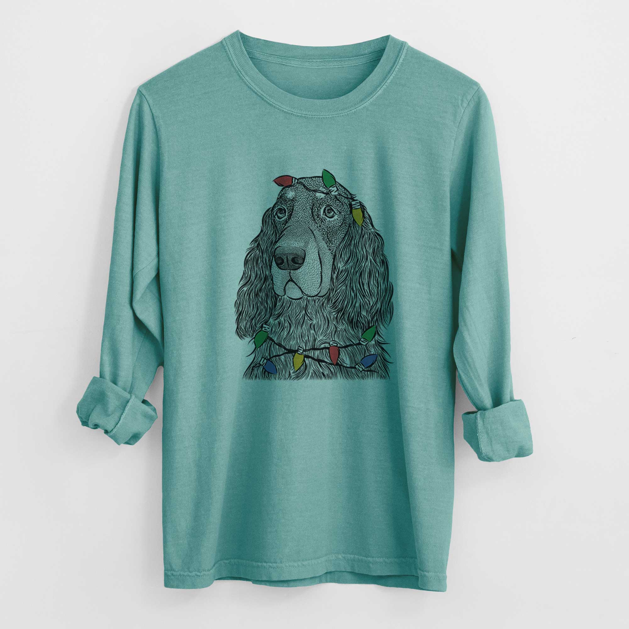 Christmas Lights Stormy the Gordon Setter - Heavyweight 100% Cotton Long Sleeve