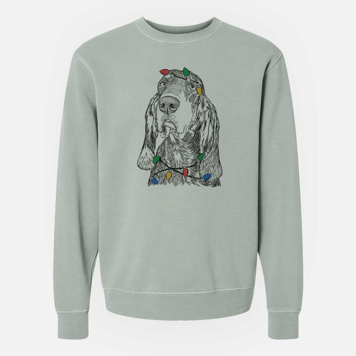 Christmas Lights Stu the Black and Tan Coonhound - Unisex Pigment Dyed Crew Sweatshirt