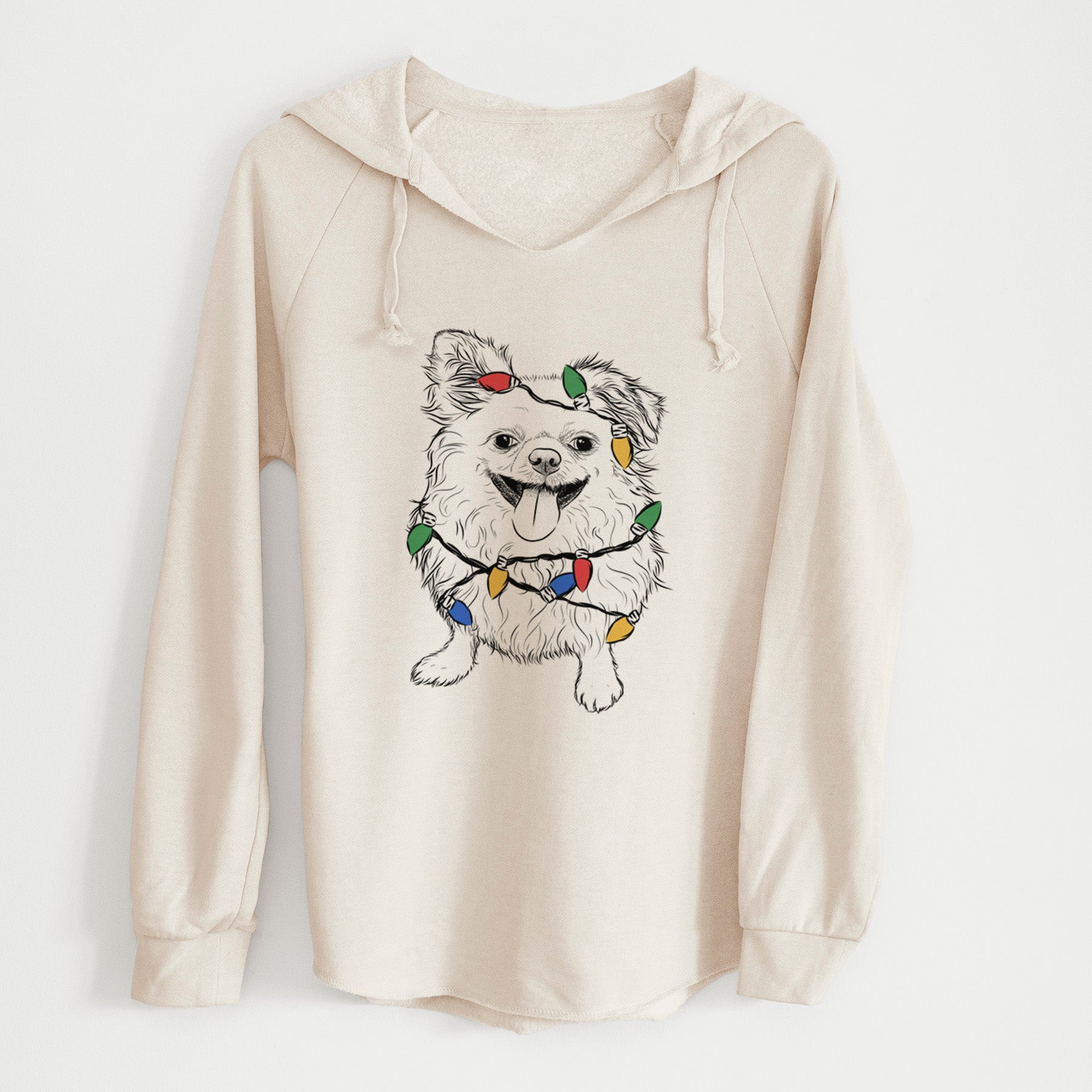 Christmas Lights Stuart the Longhaired Chihuahua - Cali Wave Hooded Sweatshirt