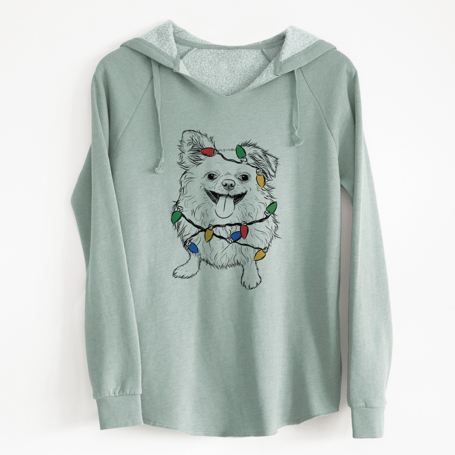 Christmas Lights Stuart the Longhaired Chihuahua - Cali Wave Hooded Sweatshirt