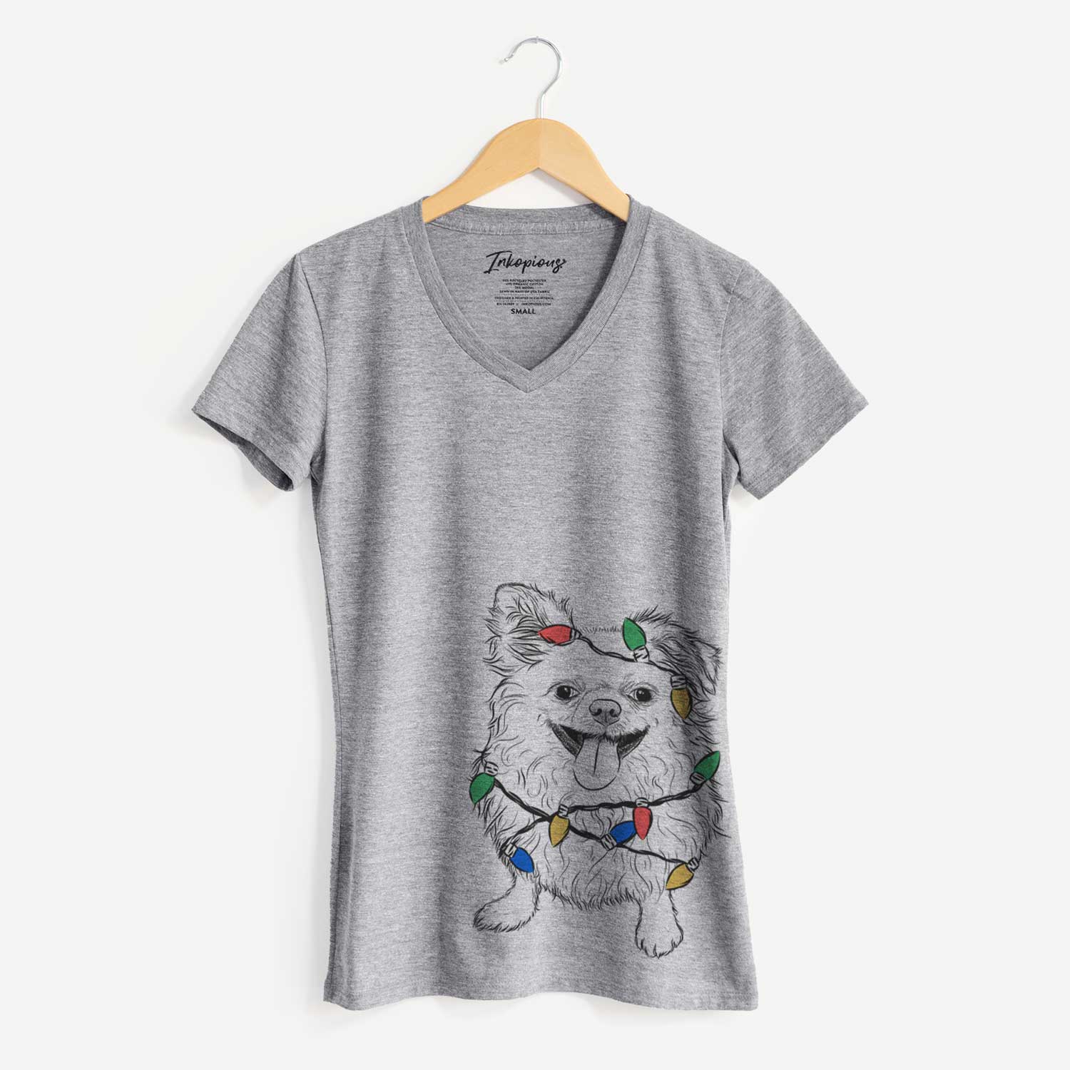 Christmas Lights Stuart the Longhaired Chihuahua - Women's V-neck Shirt