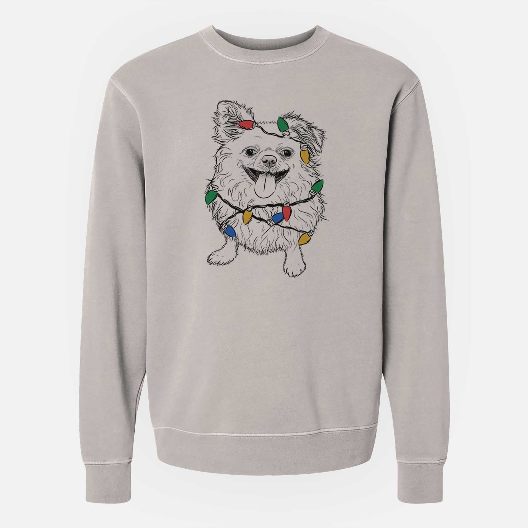 Christmas Lights Stuart the Longhaired Chihuahua - Unisex Pigment Dyed Crew Sweatshirt