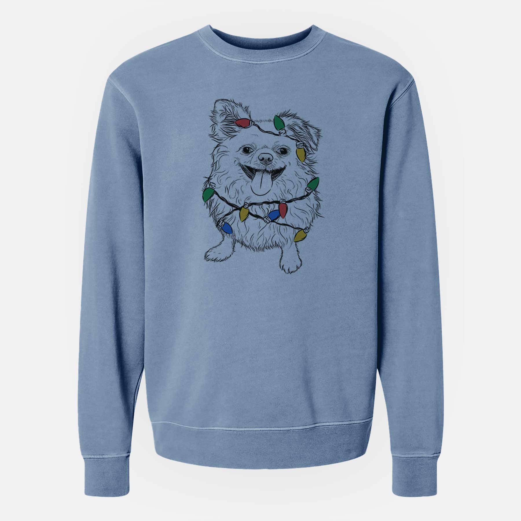 Christmas Lights Stuart the Longhaired Chihuahua - Unisex Pigment Dyed Crew Sweatshirt