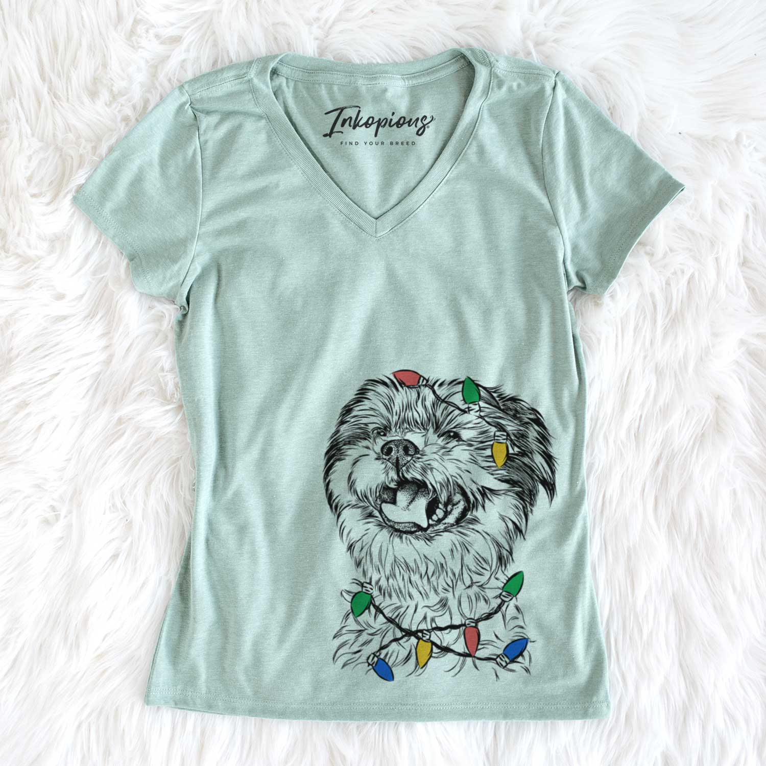 Christmas Lights Sugar the Malshi - Women's V-neck Shirt