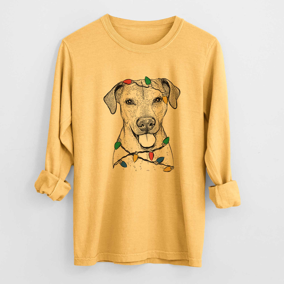 Christmas Lights Sugar the American Staffordshire Mix - Heavyweight 100% Cotton Long Sleeve