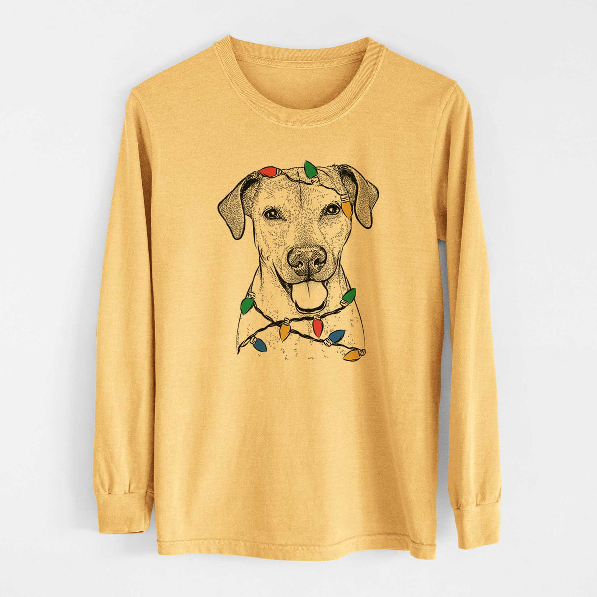 Christmas Lights Sugar the American Staffordshire Mix - Heavyweight 100% Cotton Long Sleeve
