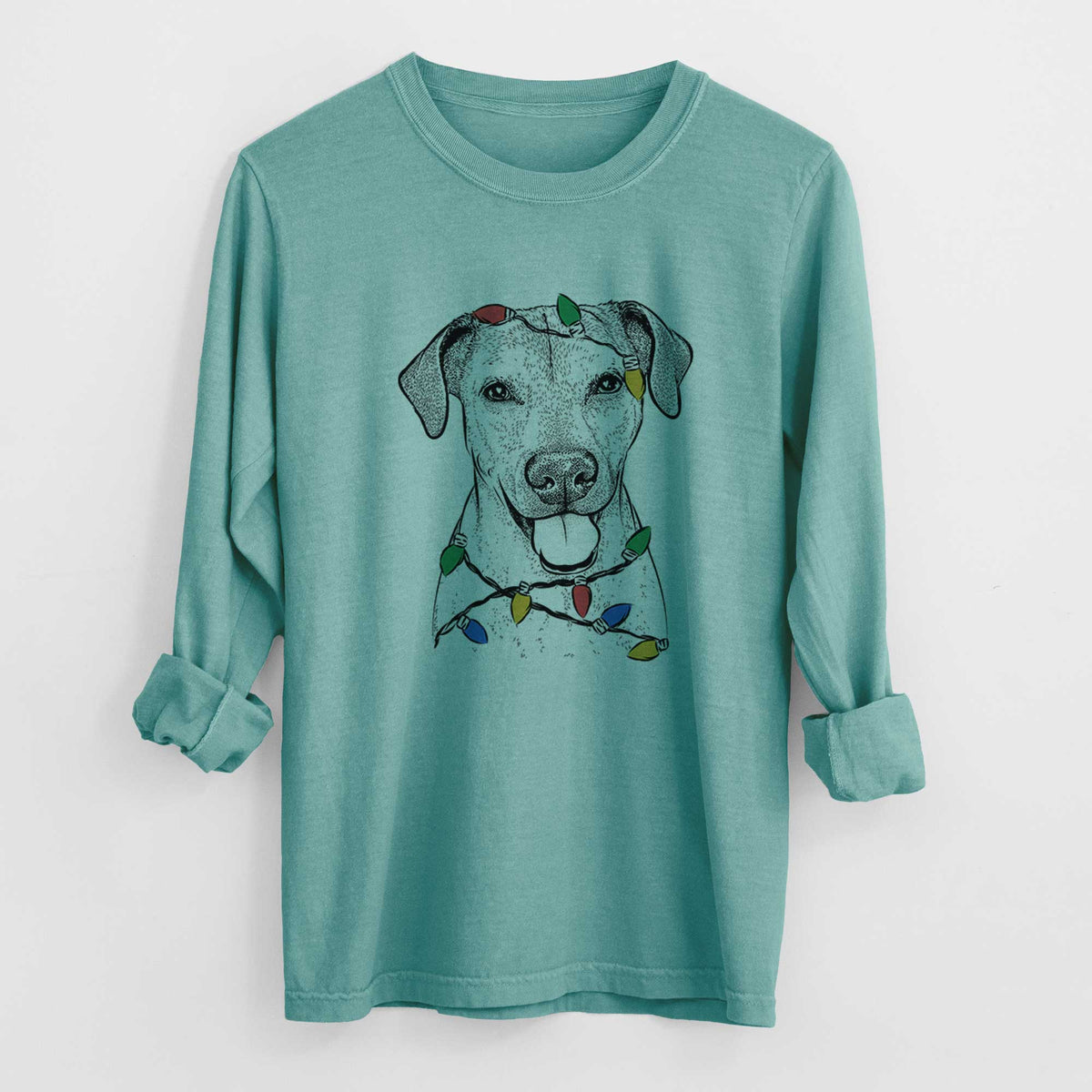 Christmas Lights Sugar the American Staffordshire Mix - Heavyweight 100% Cotton Long Sleeve