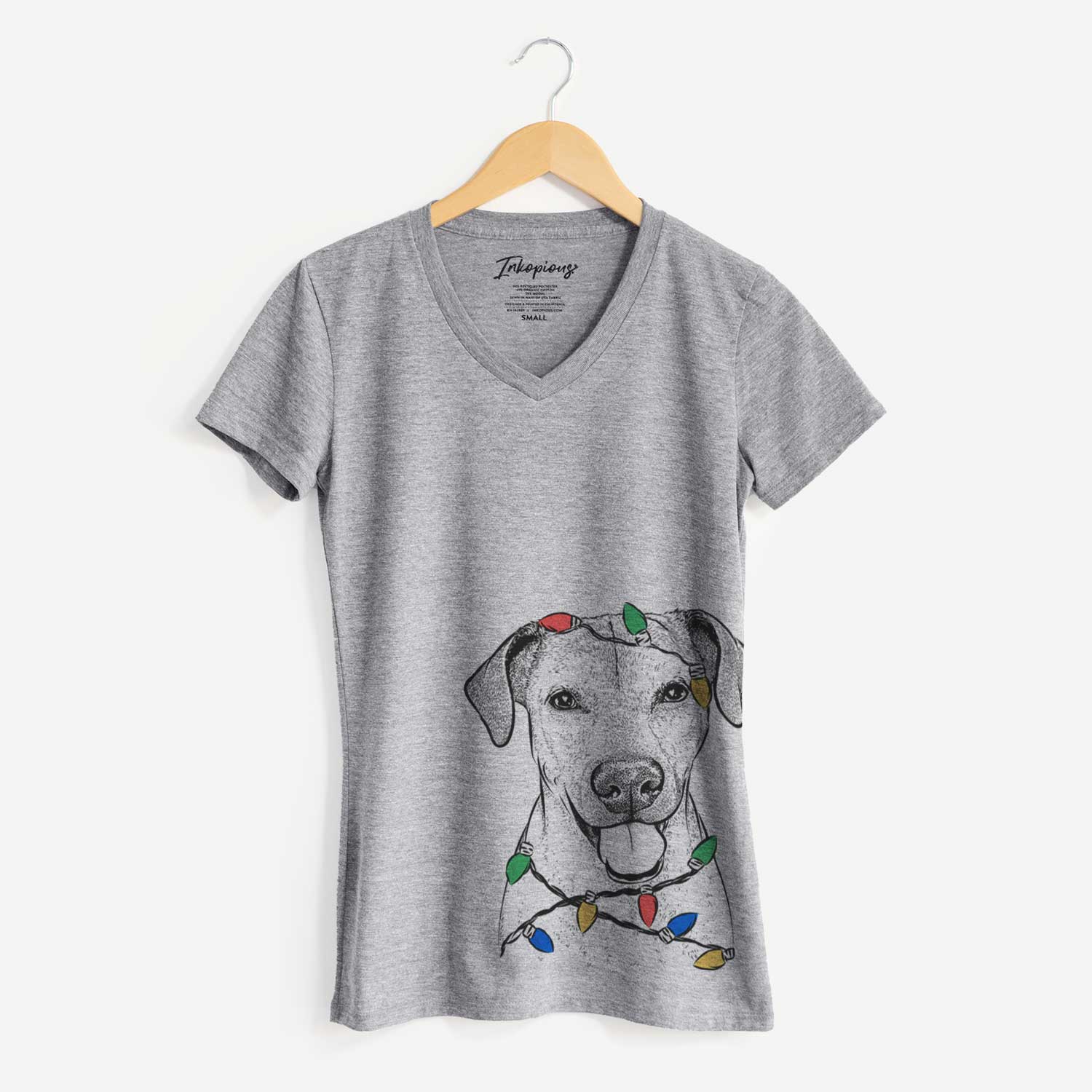 Christmas Lights Sugar the American Staffordshire Mix - Women's V-neck Shirt