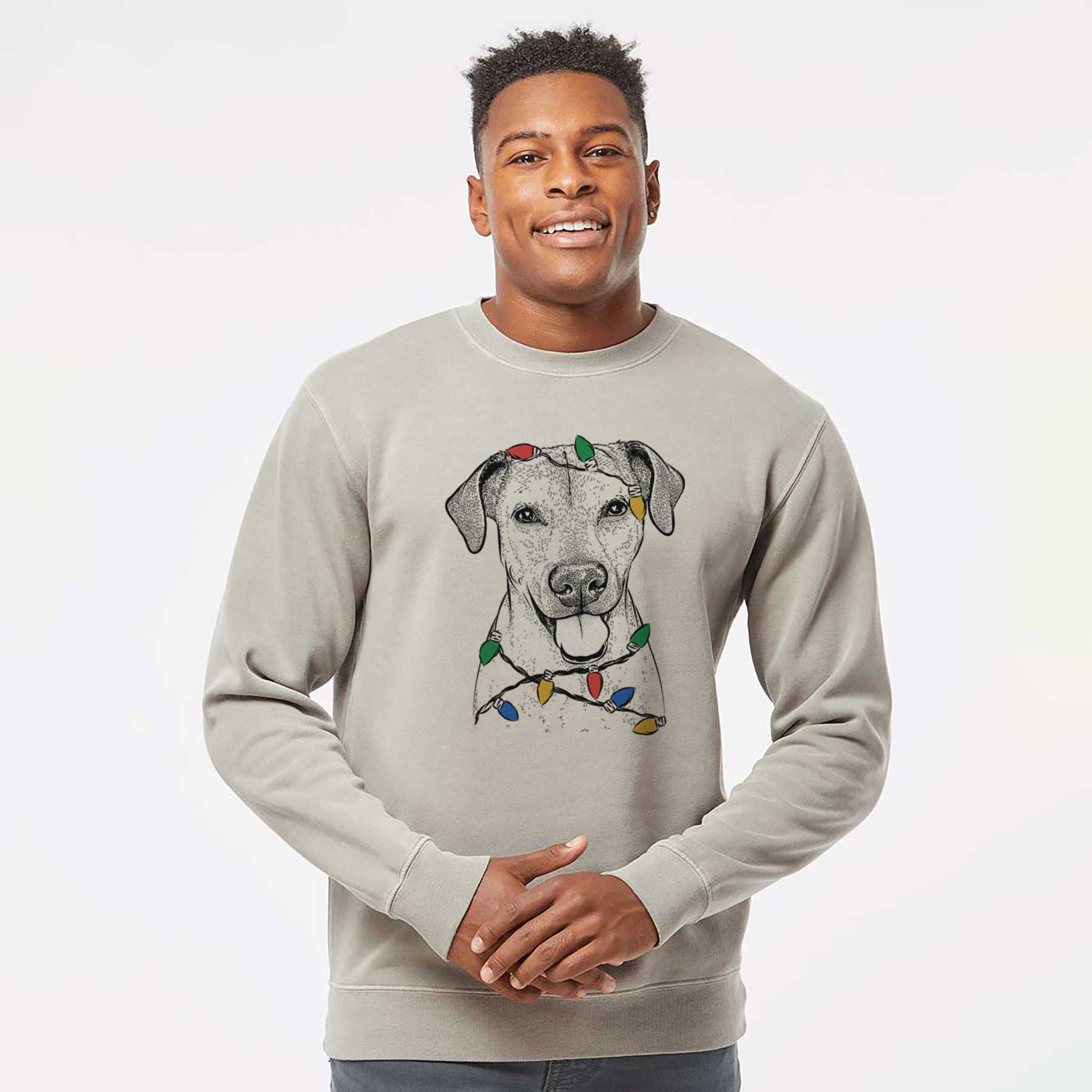 Christmas Lights Sugar the American Staffordshire Mix - Unisex Pigment Dyed Crew Sweatshirt