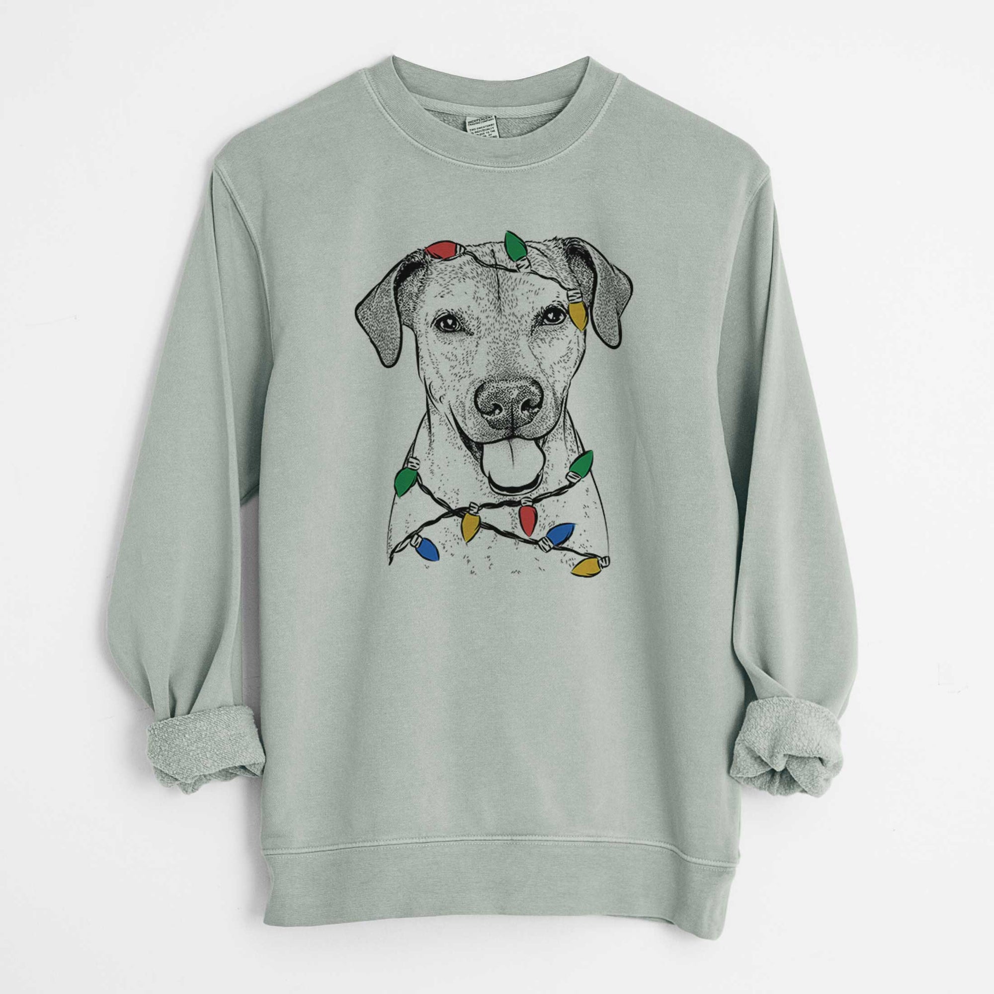 Christmas Lights Sugar the American Staffordshire Mix - Unisex Pigment Dyed Crew Sweatshirt