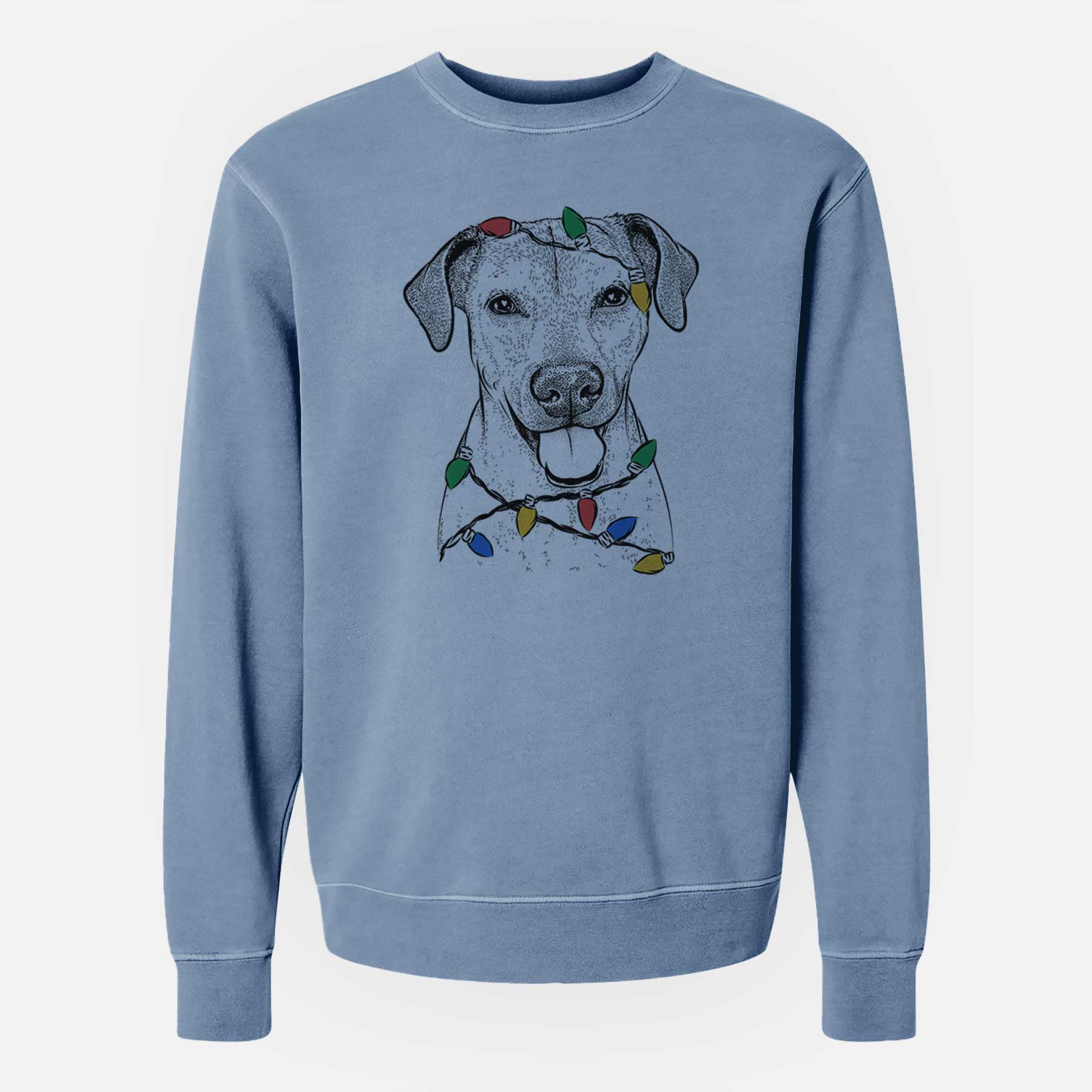 Christmas Lights Sugar the American Staffordshire Mix - Unisex Pigment Dyed Crew Sweatshirt