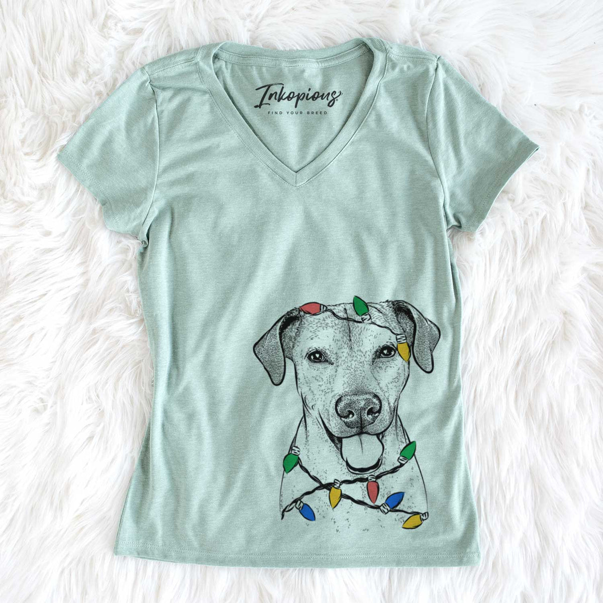 Christmas Lights Sugar the American Staffordshire Mix - Women&#39;s V-neck Shirt