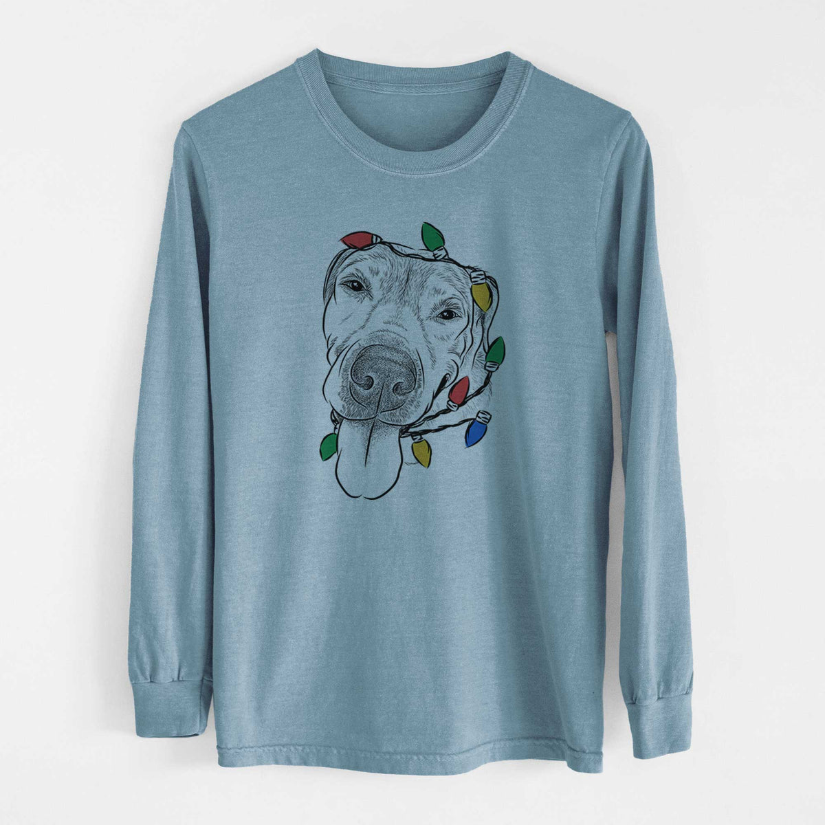 Christmas Lights Sugar the Staffordshire Terrier Mix - Heavyweight 100% Cotton Long Sleeve