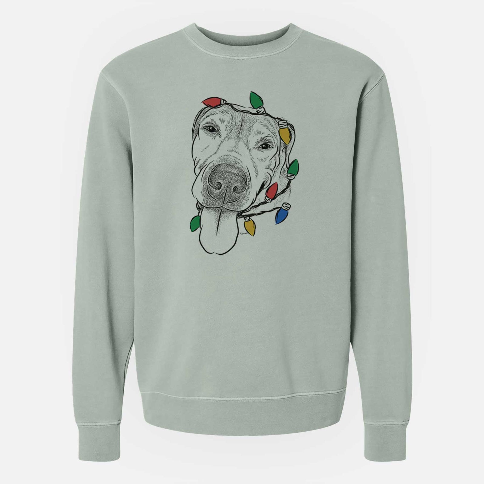 Christmas Lights Sugar the Staffordshire Terrier Mix - Unisex Pigment Dyed Crew Sweatshirt