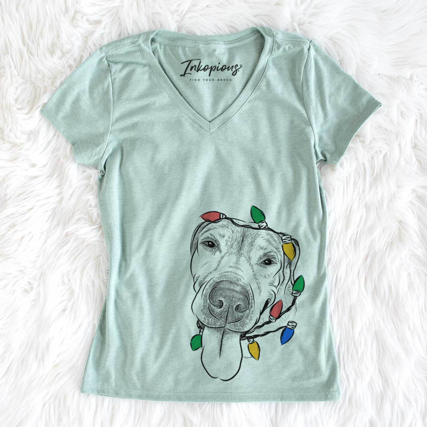 Christmas Lights Sugar the Staffordshire Terrier Mix - Women's V-neck Shirt