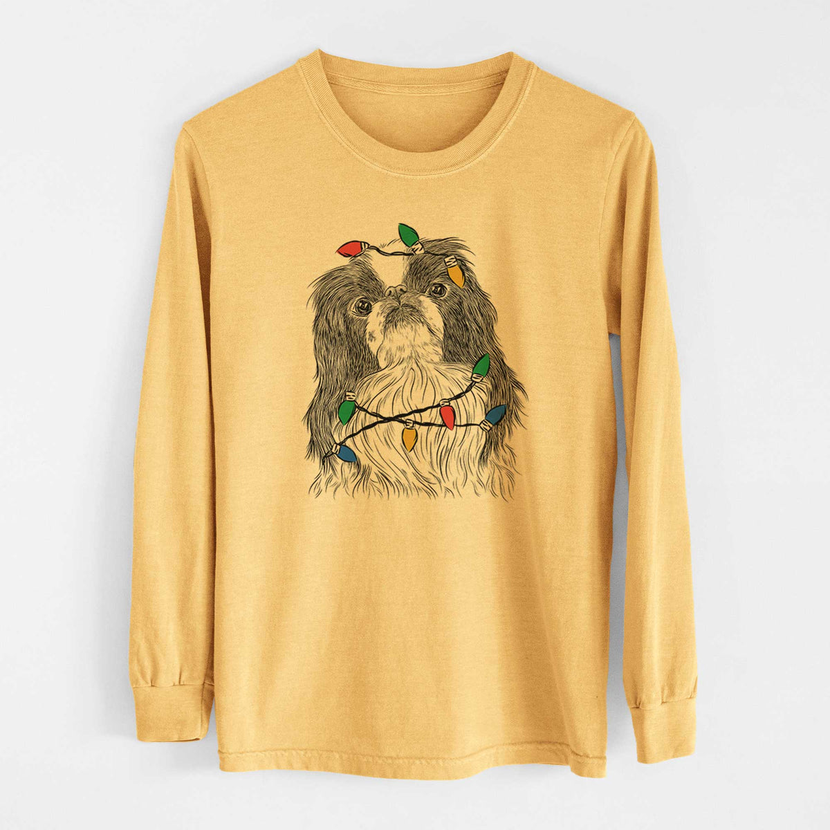 Christmas Lights Suki the Japanese Chin - Heavyweight 100% Cotton Long Sleeve