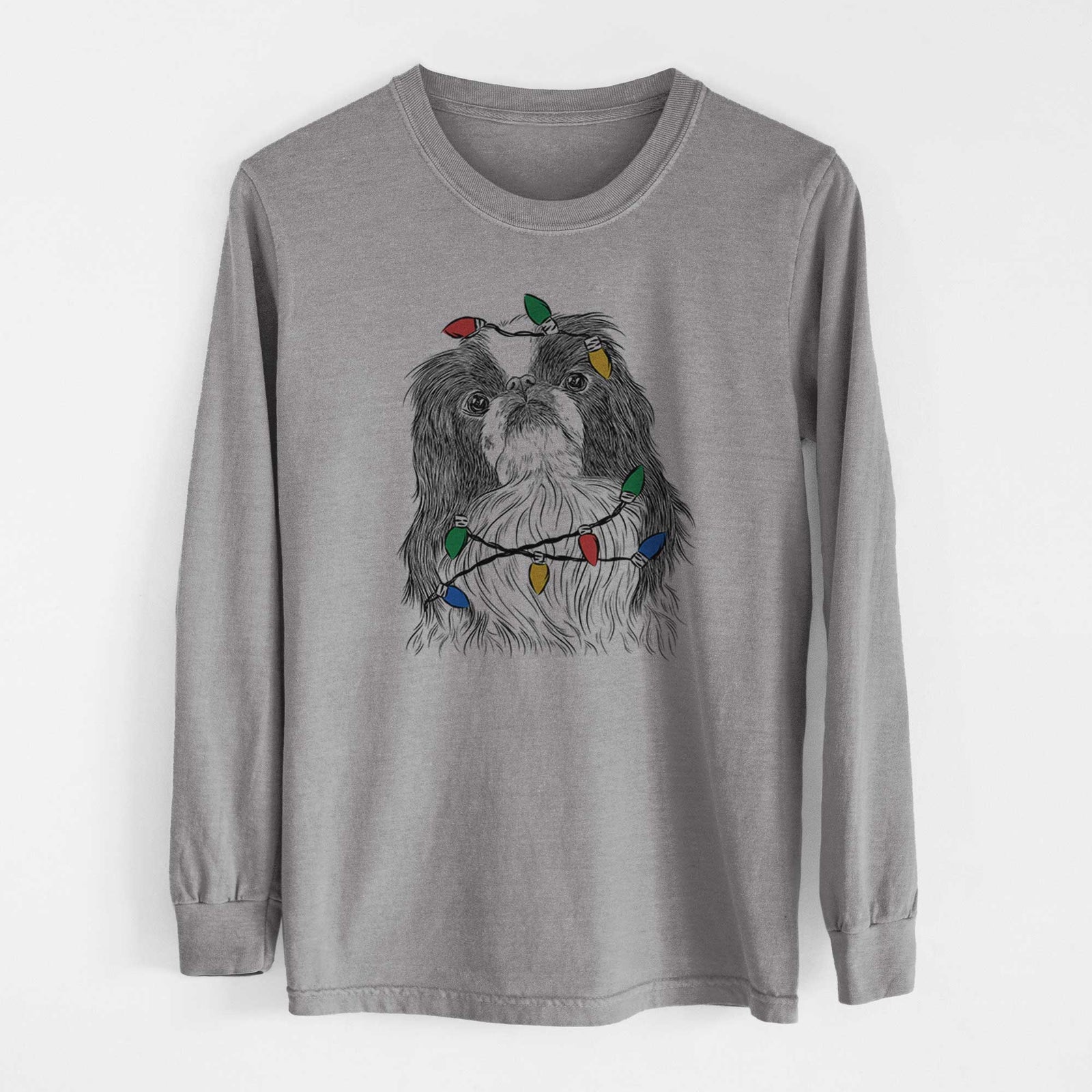 Christmas Lights Suki the Japanese Chin - Heavyweight 100% Cotton Long Sleeve
