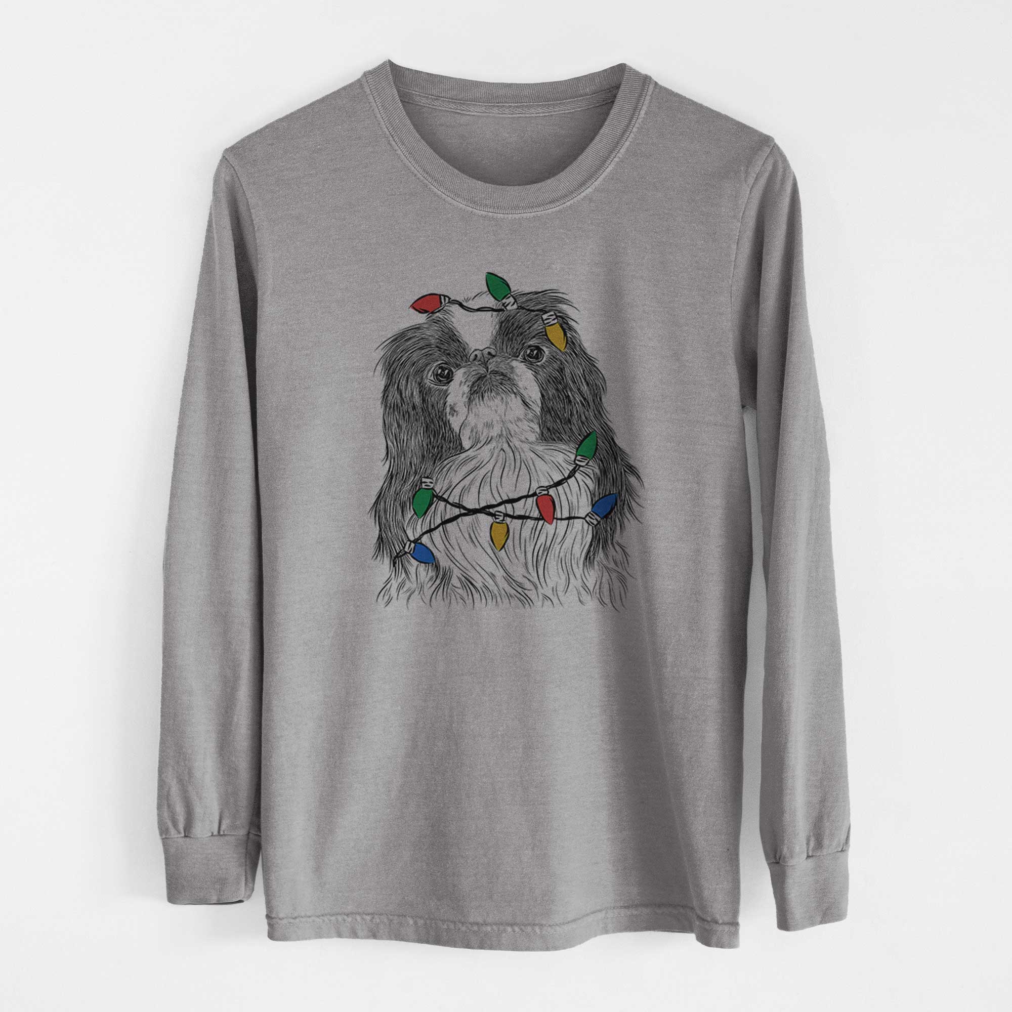 Christmas Lights Suki the Japanese Chin - Heavyweight 100% Cotton Long Sleeve