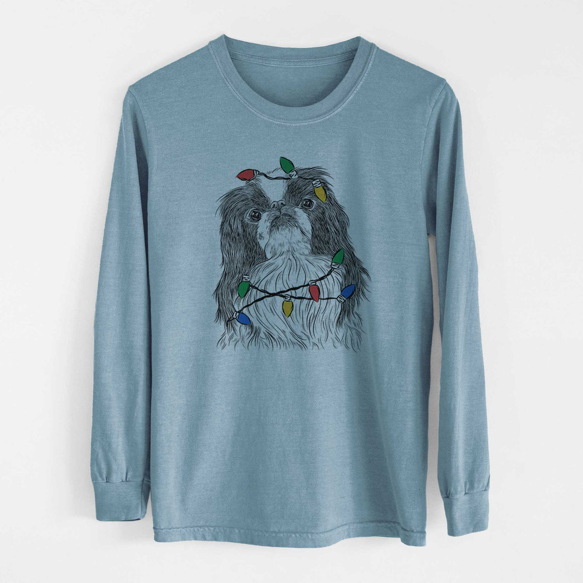 Christmas Lights Suki the Japanese Chin - Heavyweight 100% Cotton Long Sleeve