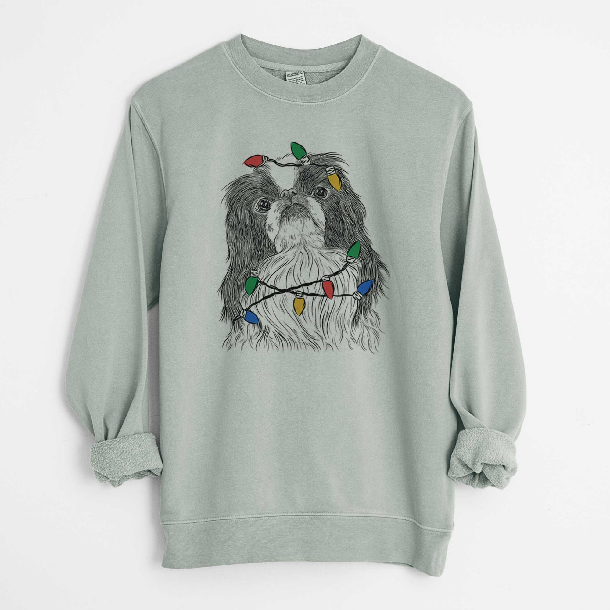 Christmas Lights Suki the Japanese Chin - Unisex Pigment Dyed Crew Sweatshirt