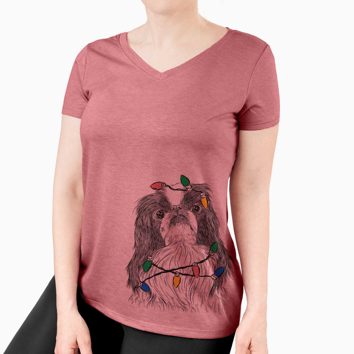 Christmas Lights Suki the Japanese Chin - Women's V-neck Shirt
