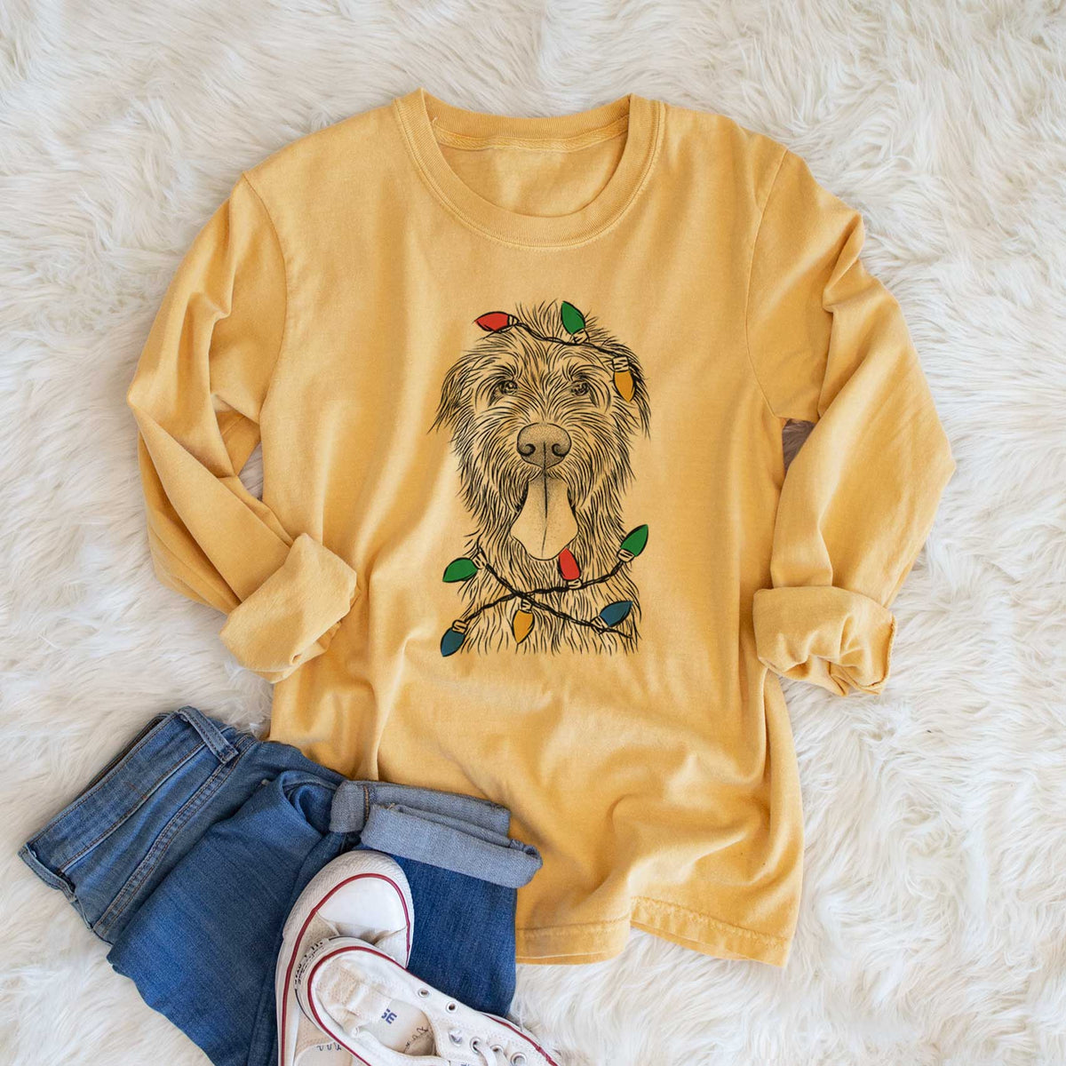 Christmas Lights Sullivan the Irish Wolfhound - Heavyweight 100% Cotton Long Sleeve