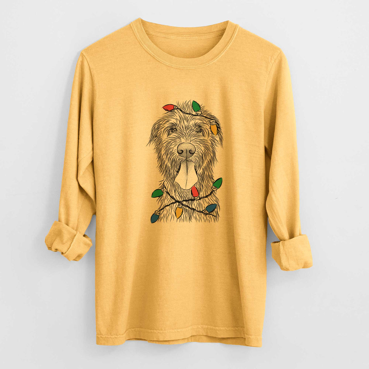 Christmas Lights Sullivan the Irish Wolfhound - Heavyweight 100% Cotton Long Sleeve