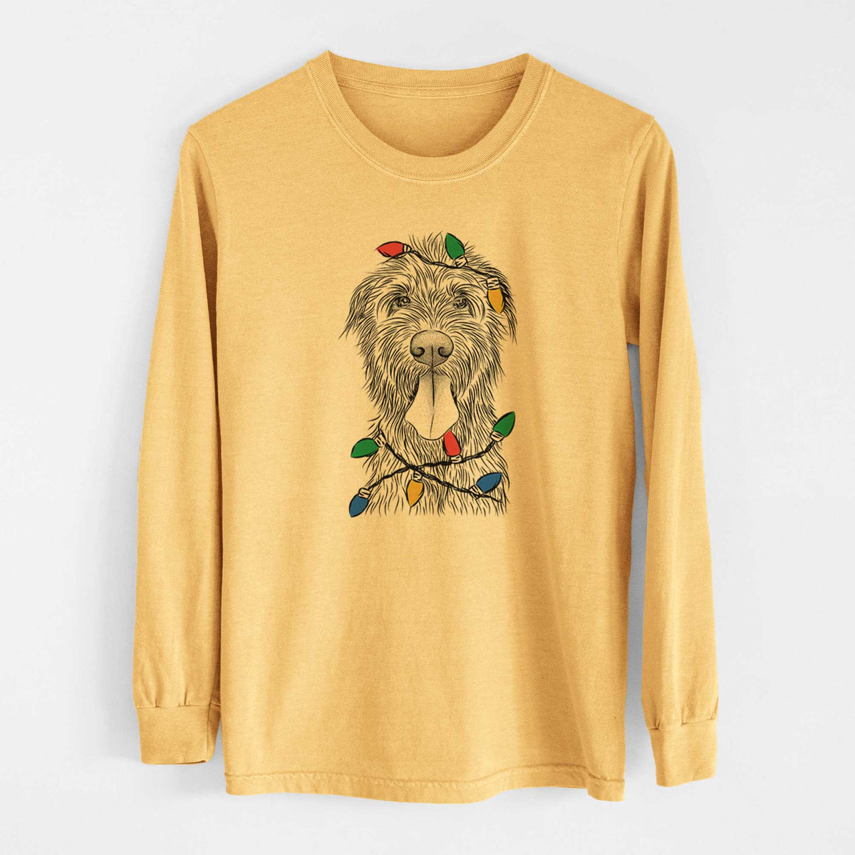 Christmas Lights Sullivan the Irish Wolfhound - Heavyweight 100% Cotton Long Sleeve