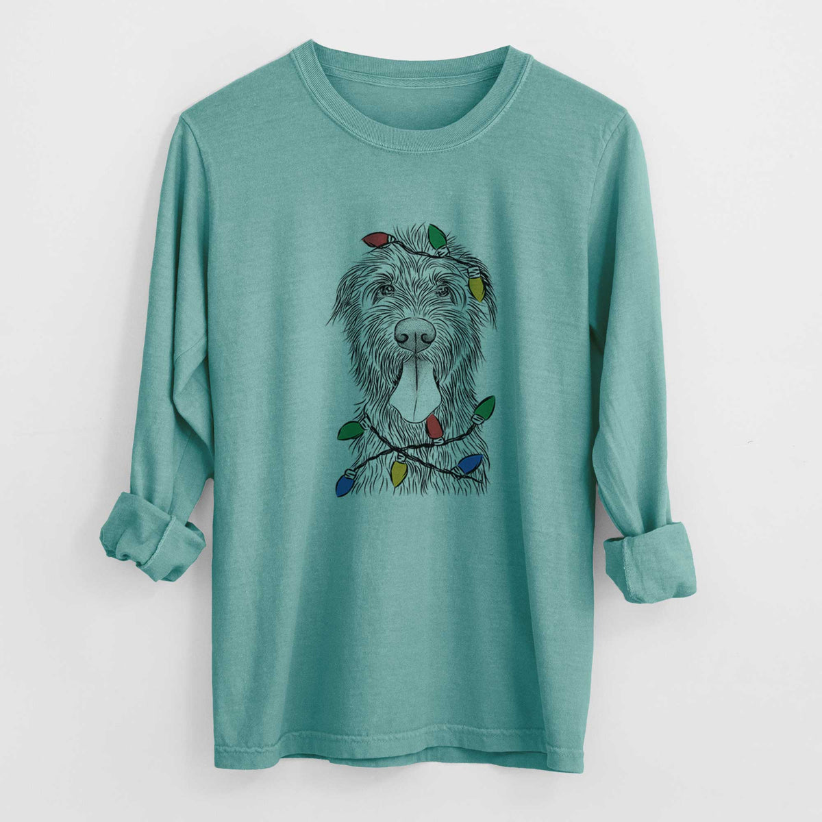 Christmas Lights Sullivan the Irish Wolfhound - Heavyweight 100% Cotton Long Sleeve