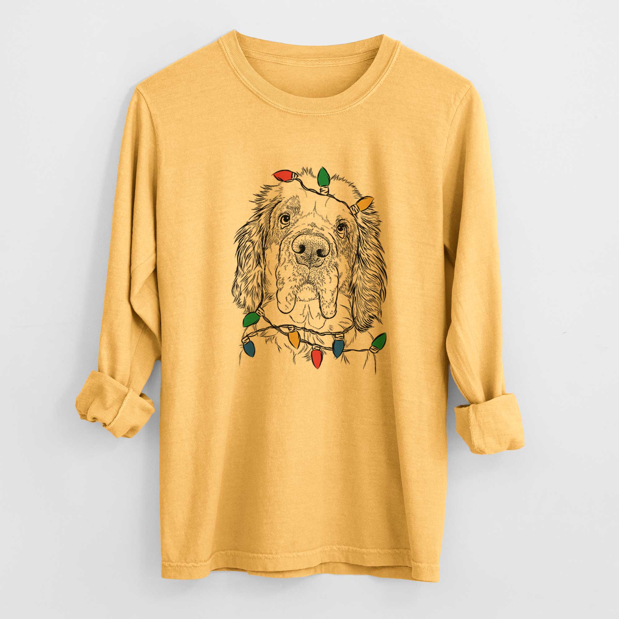 Christmas Lights Sully the Clumber Spaniel - Heavyweight 100% Cotton Long Sleeve