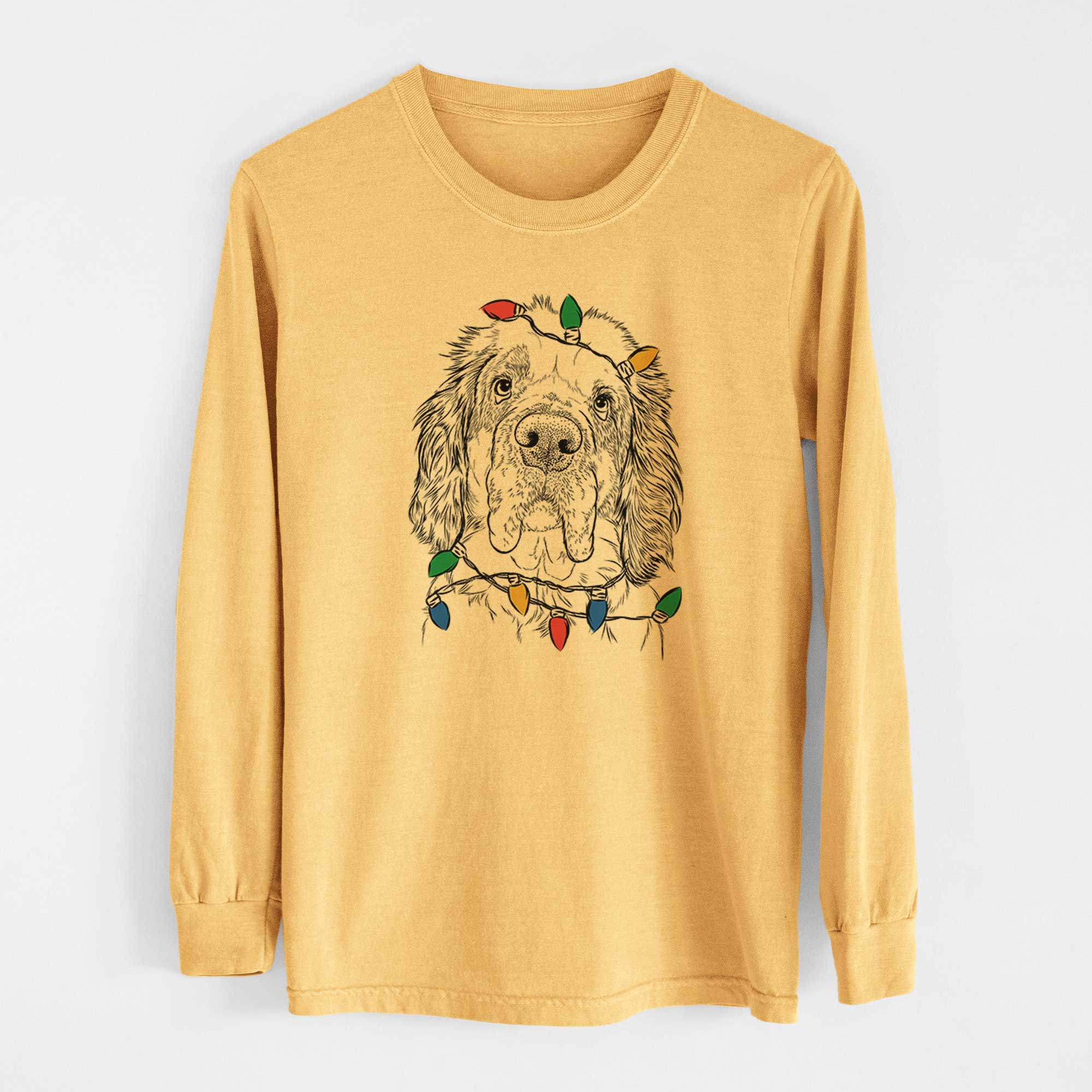 Christmas Lights Sully the Clumber Spaniel - Heavyweight 100% Cotton Long Sleeve